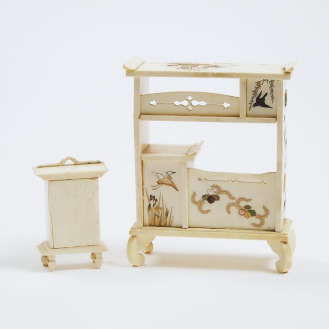 Two Miniature Japanese Ivory Cabinets, Meiji Period (1868-1912)