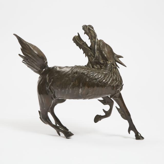A Bronze and White Metal Qilin, Qing Dynasty, 18th Century