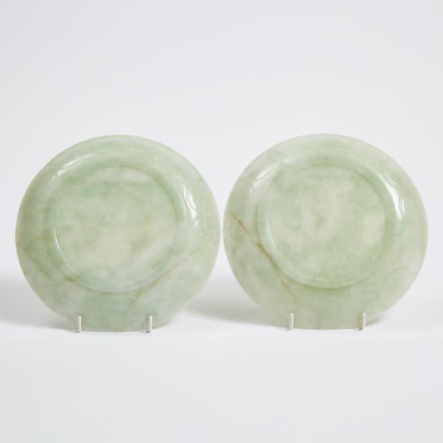 A Pair of Mughal-Style Jadeite 'Lotus' Dishes, Qing Dynasty, 19th Century