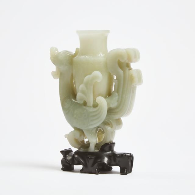 A Pale Celadon Jade Phoenix-Form Vase, 18th Century