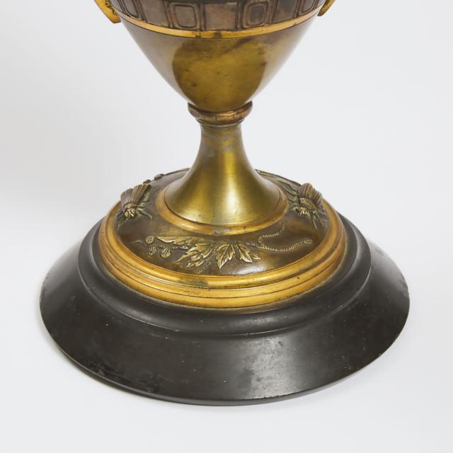 A Finely-Inlaid European-Style Japanese Mixed Metal Bronze Vase, Meiji Period (1868-1912)