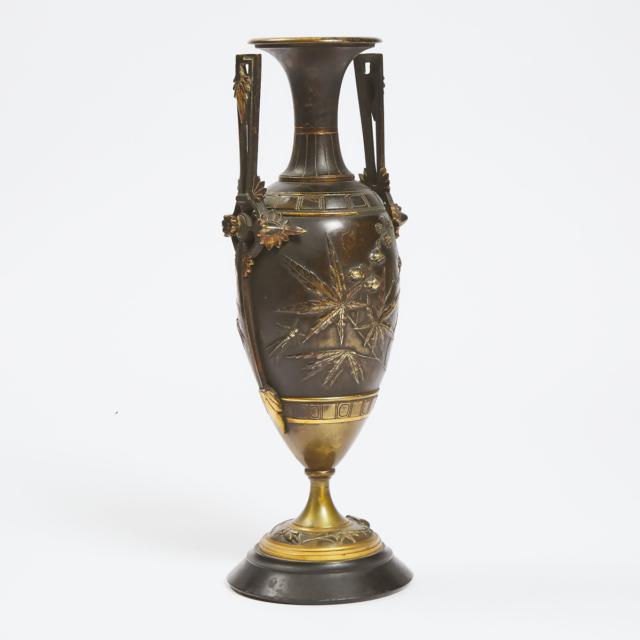 A Finely-Inlaid European-Style Japanese Mixed Metal Bronze Vase, Meiji Period (1868-1912)