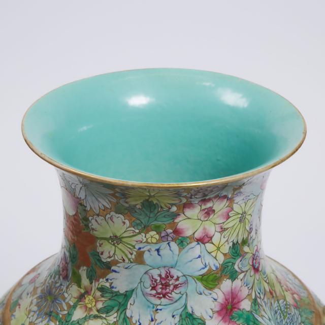 A Large Famille Rose 'Millefleur' Vase, Qianlong Mark, Republican Period