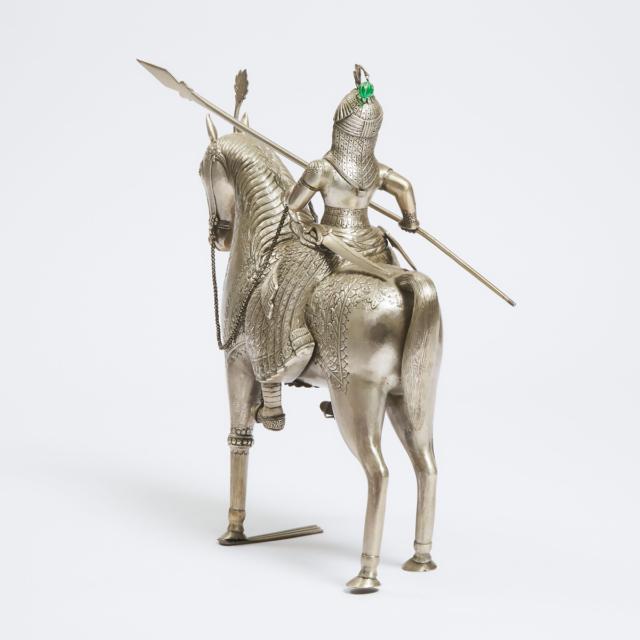 A Large Indian Silver Figure of a Prince on Horseback, Circa 1920