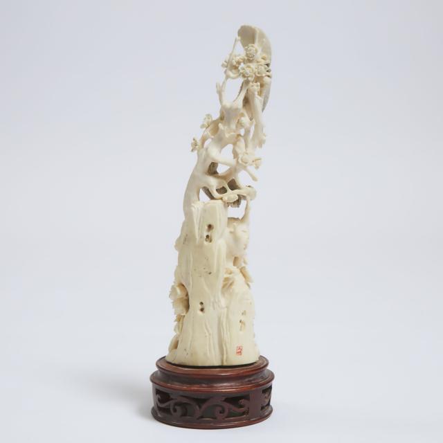 A Carved Ivory 'Birds and Flowers' Group, Republican Period, Early-Mid 20th Century