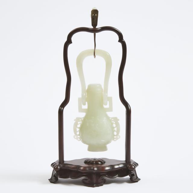 A White Jade Hanging Vase and Cover, 18th/19th Century
