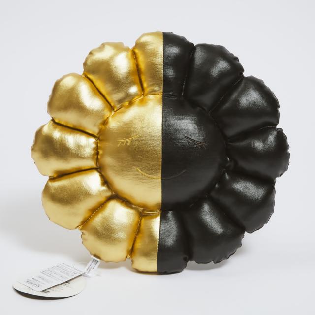 Takashi Murakami (1963- ) x HIKARU, Black and Gold Flower Plush Cushion