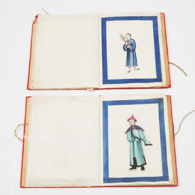 Two Chinese Export Pith Painting Albums, 19th Century