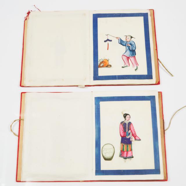 Two Chinese Export Pith Painting Albums, 19th Century