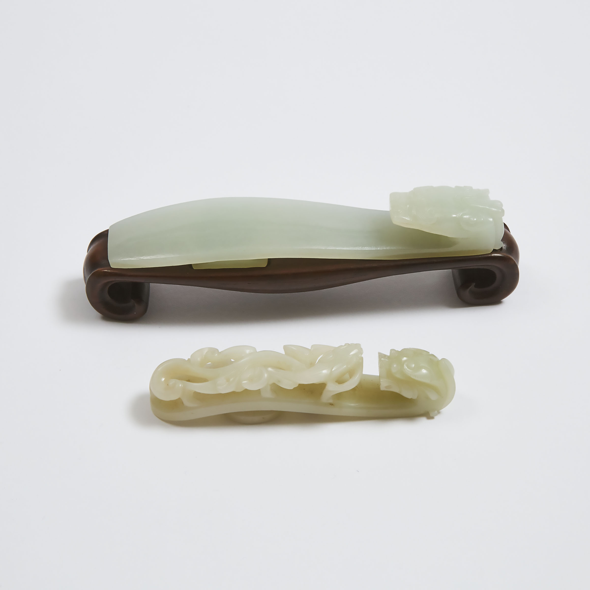 Two White Jade Belt Hooks, Qing Dynasty, 18th Century