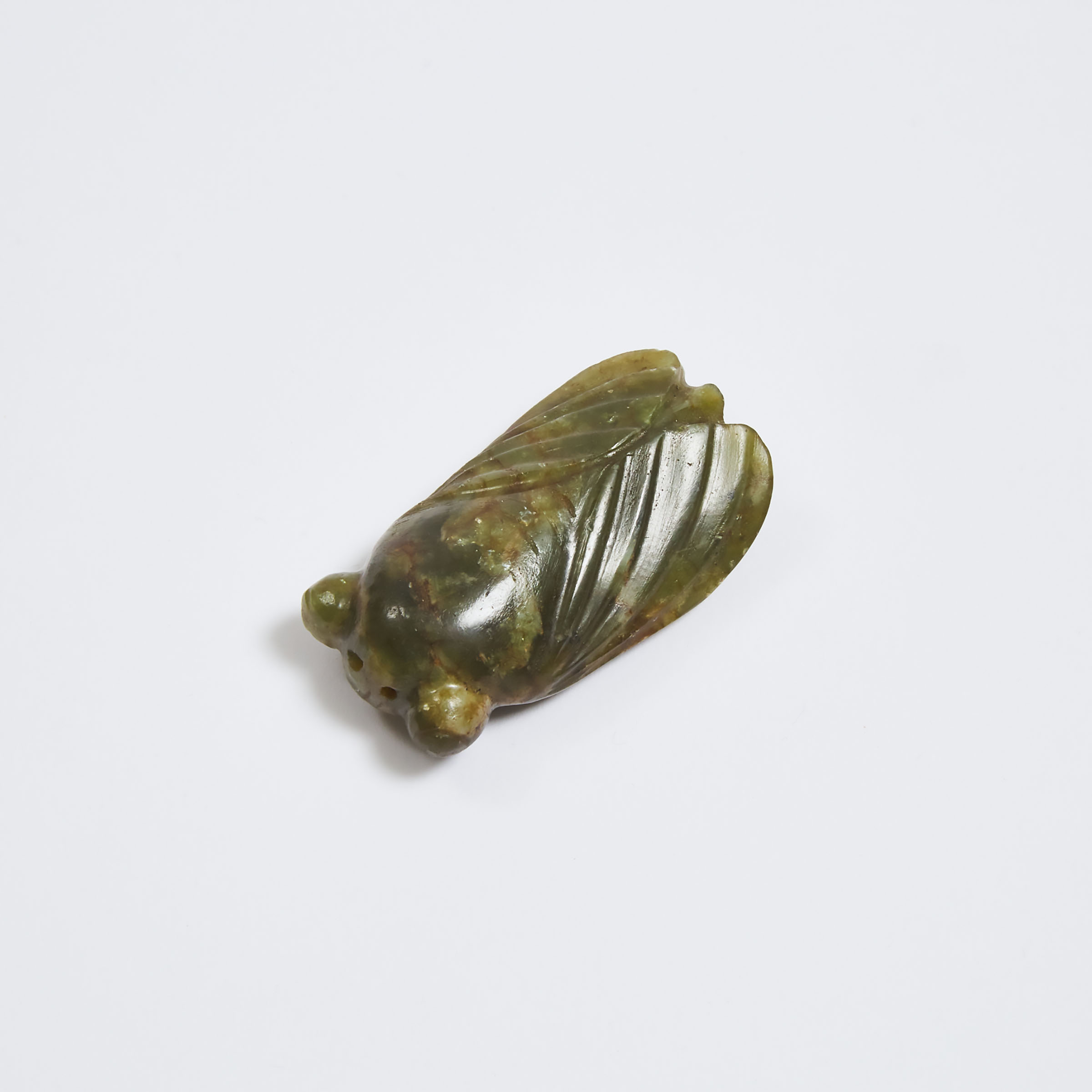A Spinach Jade Cicada, Qing Dynasty, 19th Century or Earlier