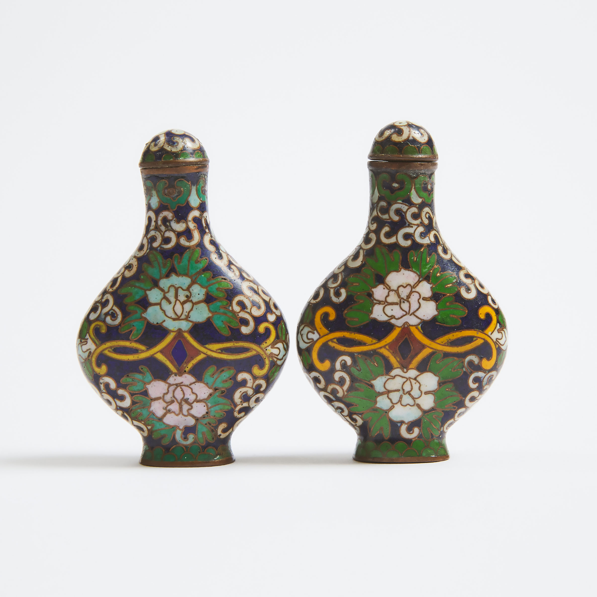 A Pair of Cloisonné Enamel Snuff Bottles, Republican Period, Early 20th Century