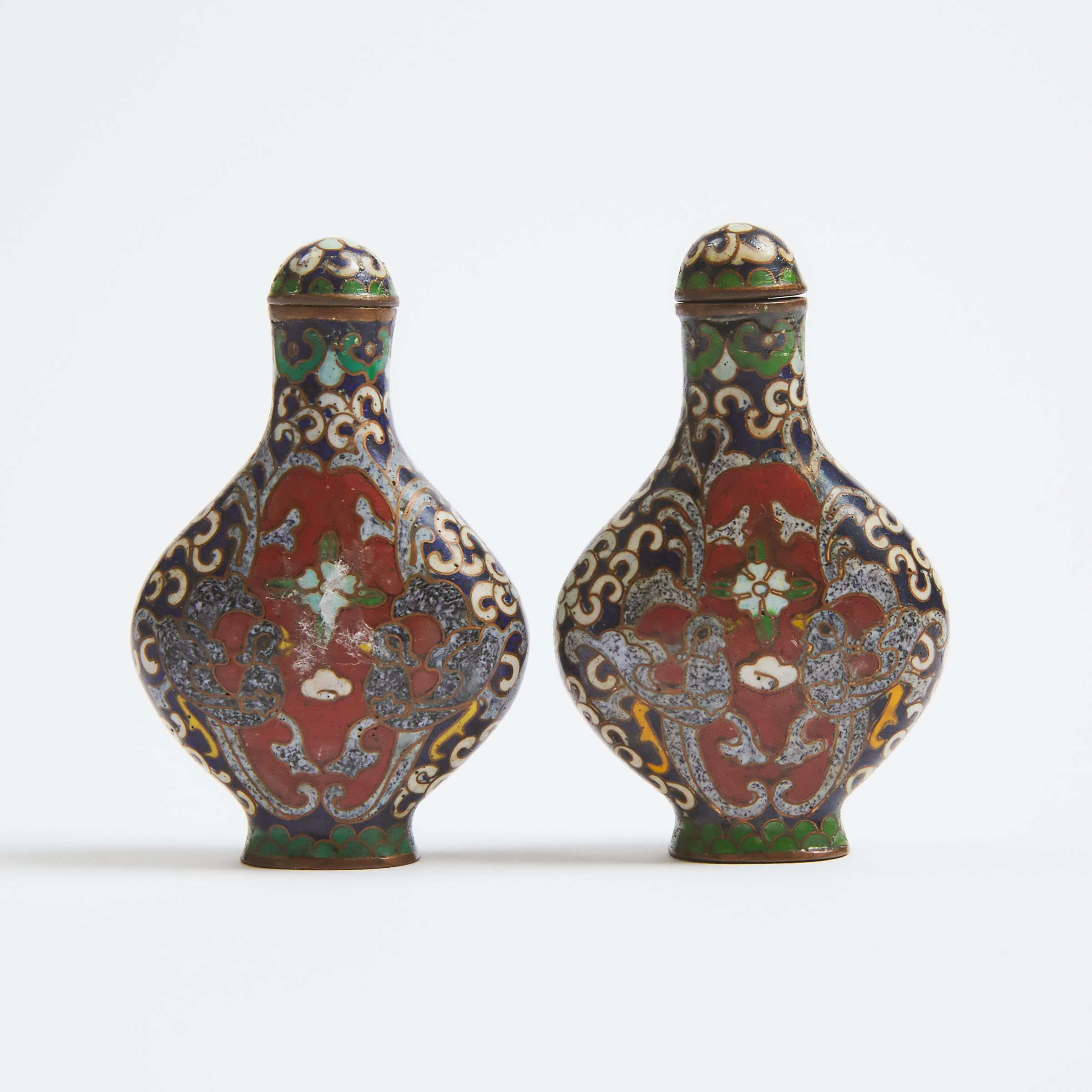A Pair of Cloisonné Enamel Snuff Bottles, Republican Period, Early 20th Century