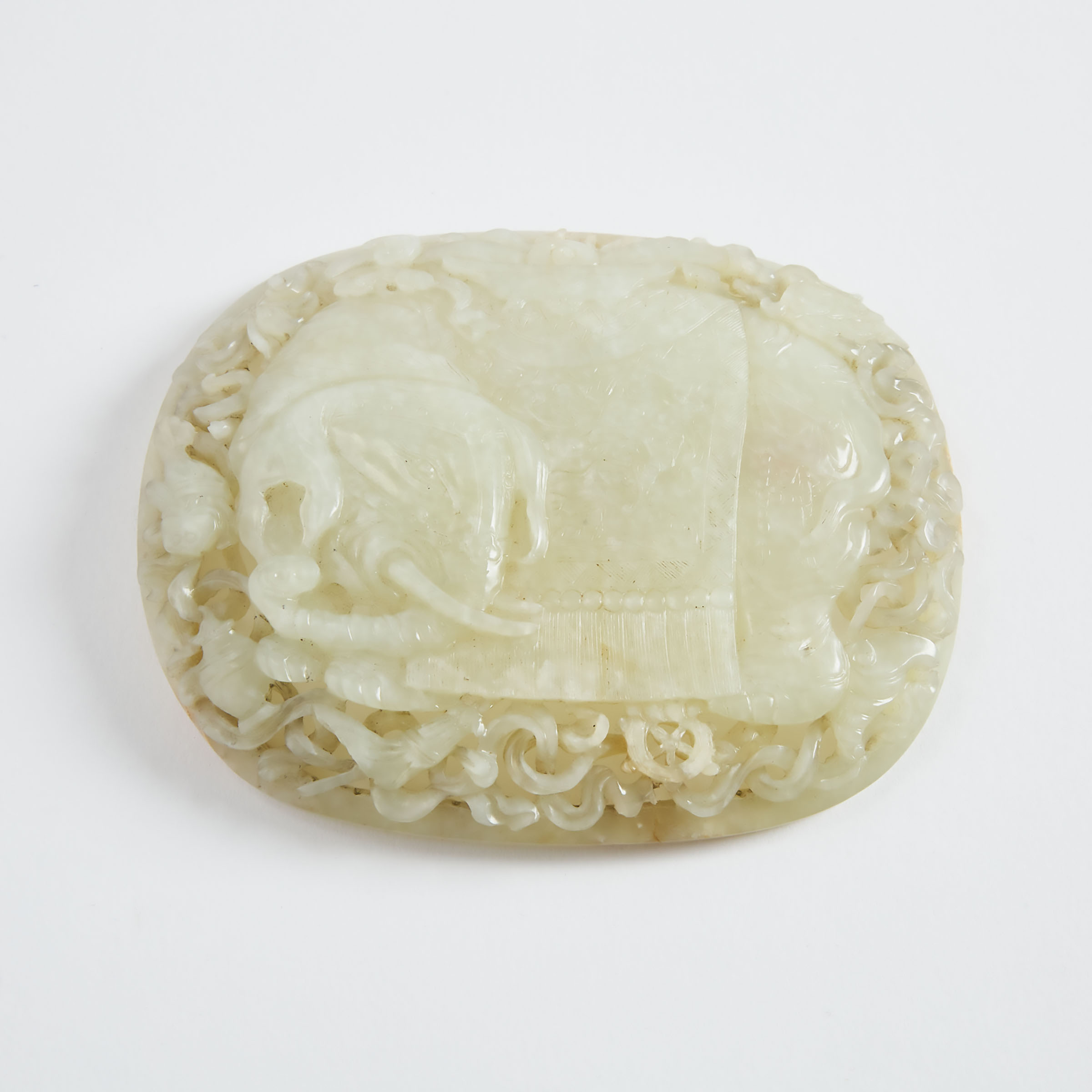 A White Jade Openwork 'Elephant' Plaque, Qing Dynasty, 18th Century