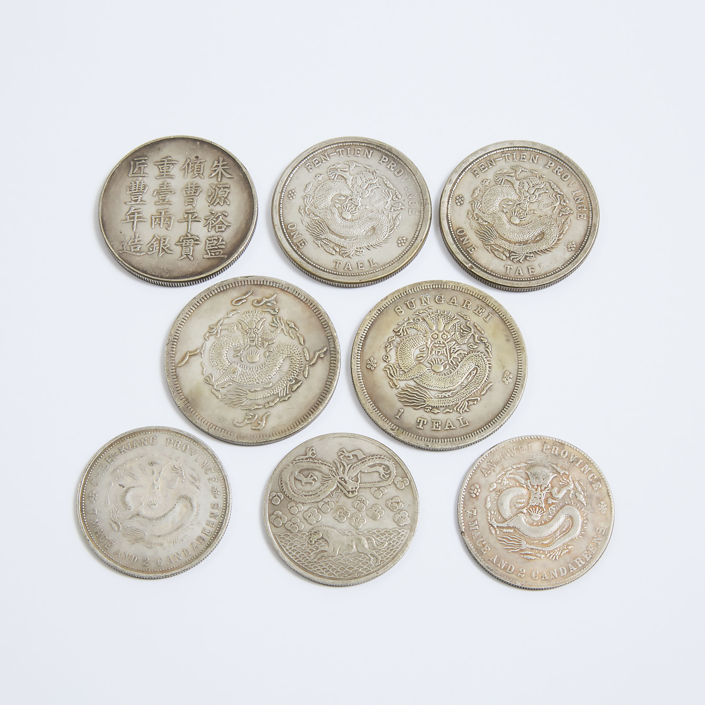 Eight Chinese Silver Coins With Late Qing Dynasty Marks