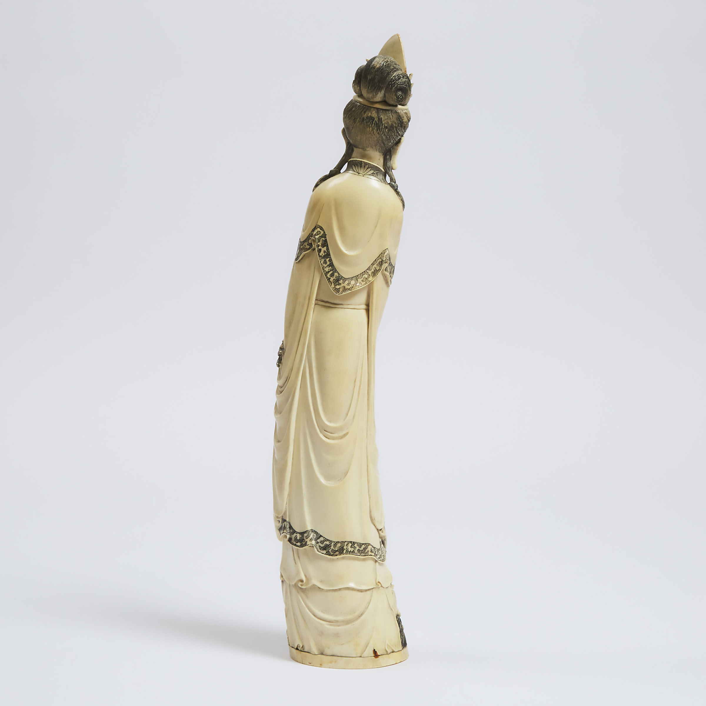 A Large Ivory Figure of Guanyin Holding a Basket With Fish, Early to Mid 20th Century