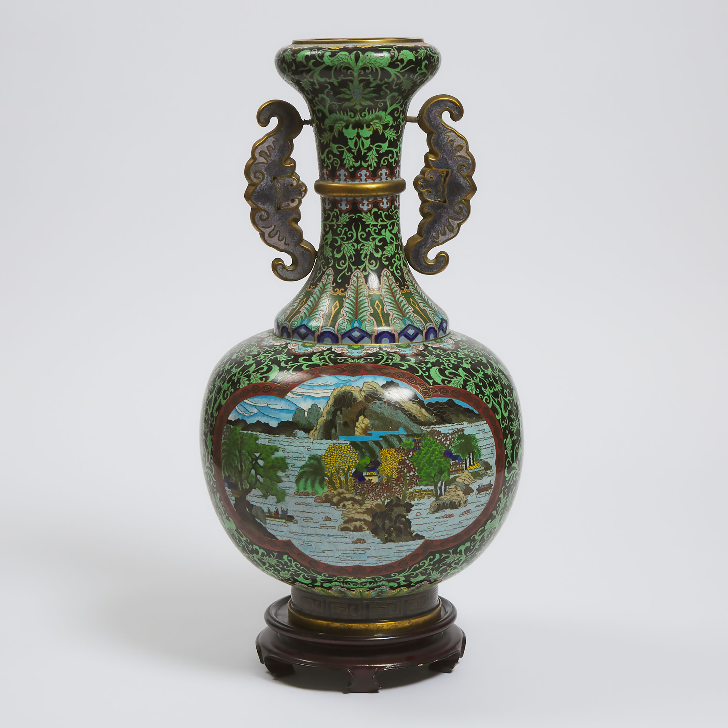 A Large Cloisonné Enamel 'Landscape' Vase, Mid 20th Century