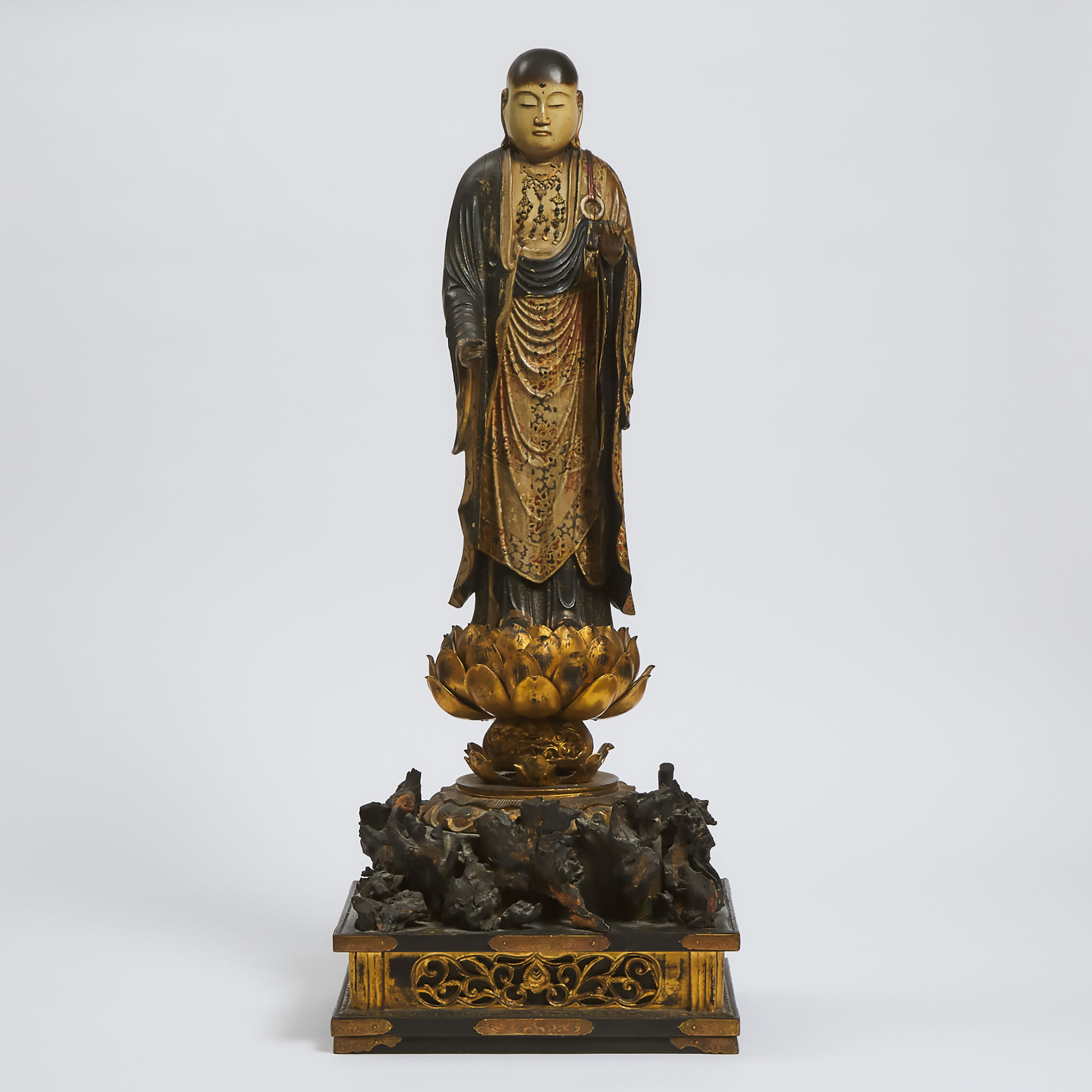 A Wood Sculpture of Jizo Bosatsu (Ksitigarbha), Kamakura/Momoyama Period, 14th-16th Century