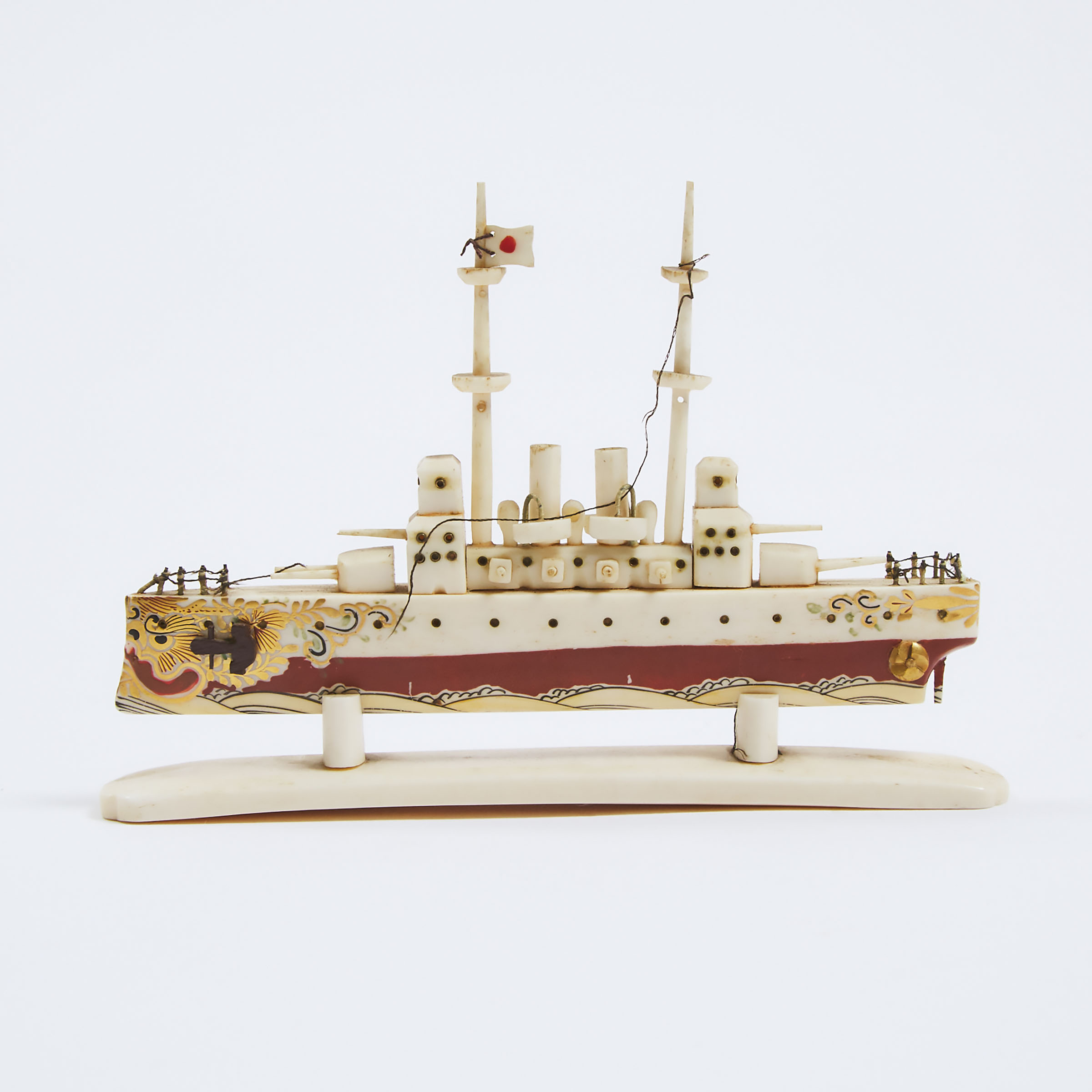 A Miniature Ivory Model of a Japanese Battleship, Meiji/Taisho Period (1868-1926)
