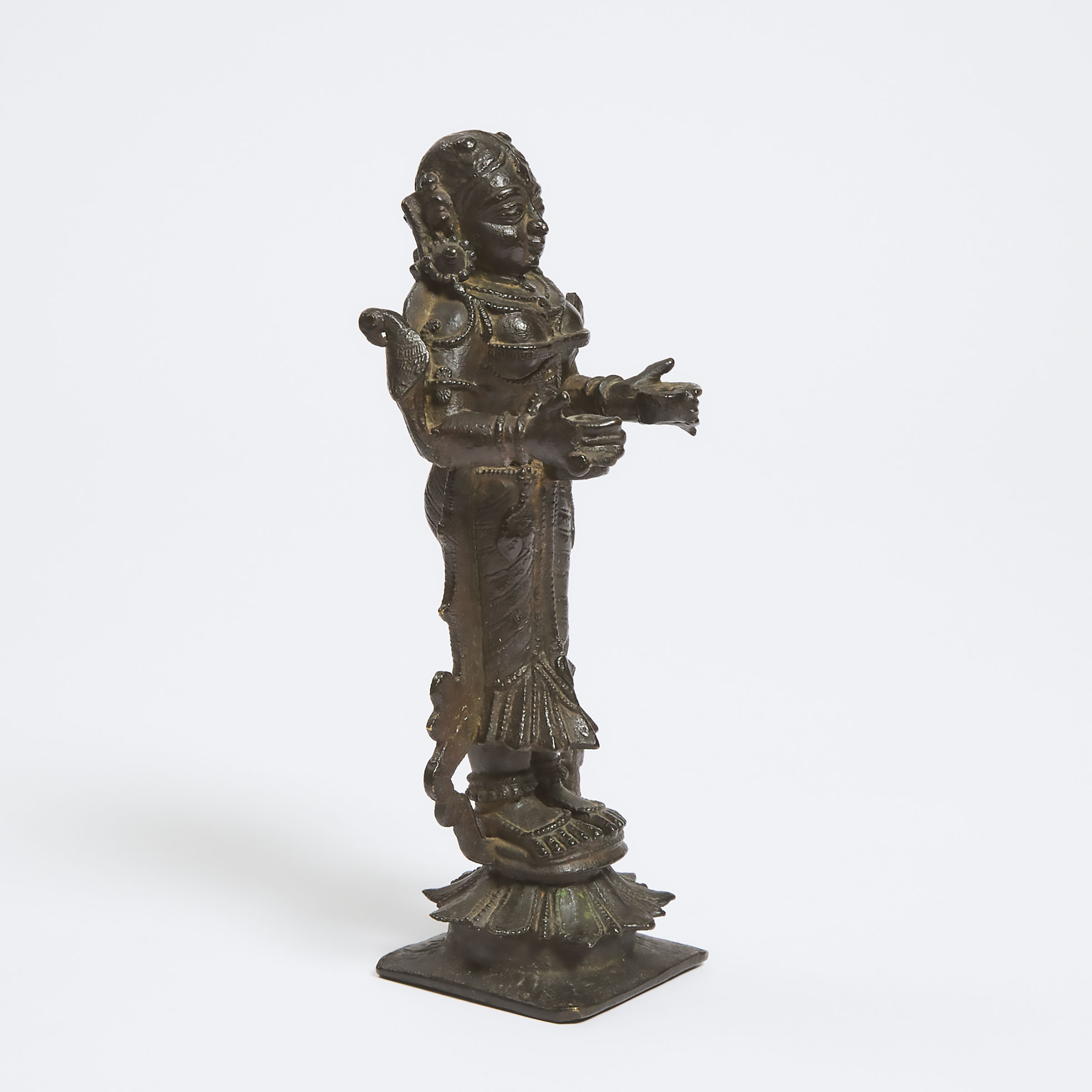 A Large Indian Bronze Figure of Deepa Lakshmi, 17th Century or Later