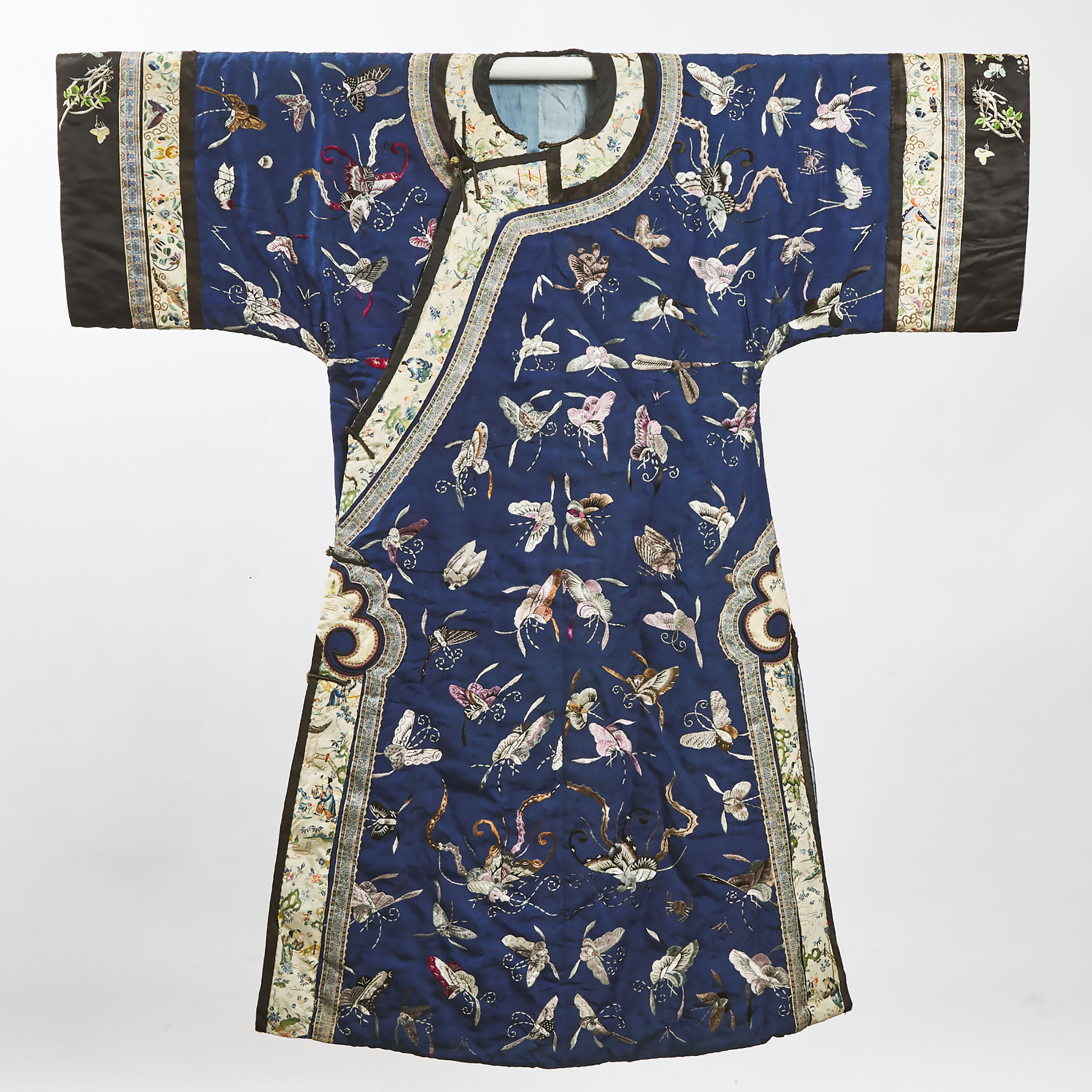 A Chinese Embroidered Blue-Ground 'Butterfly' Robe, Mid to Late Qing Dynasty