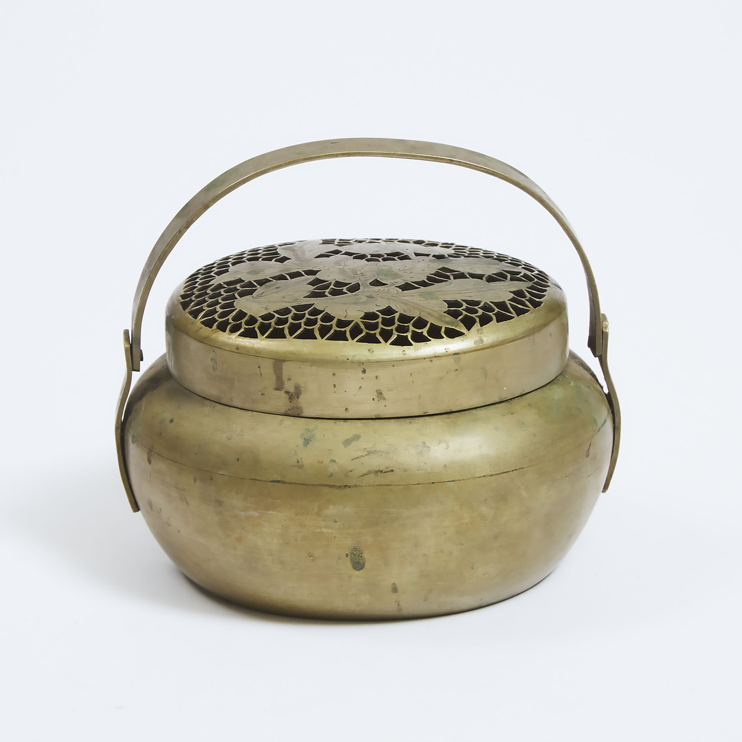 A Chinese Bronze Handwarmer and Cover, Late Qing Dynasty, 19th Century