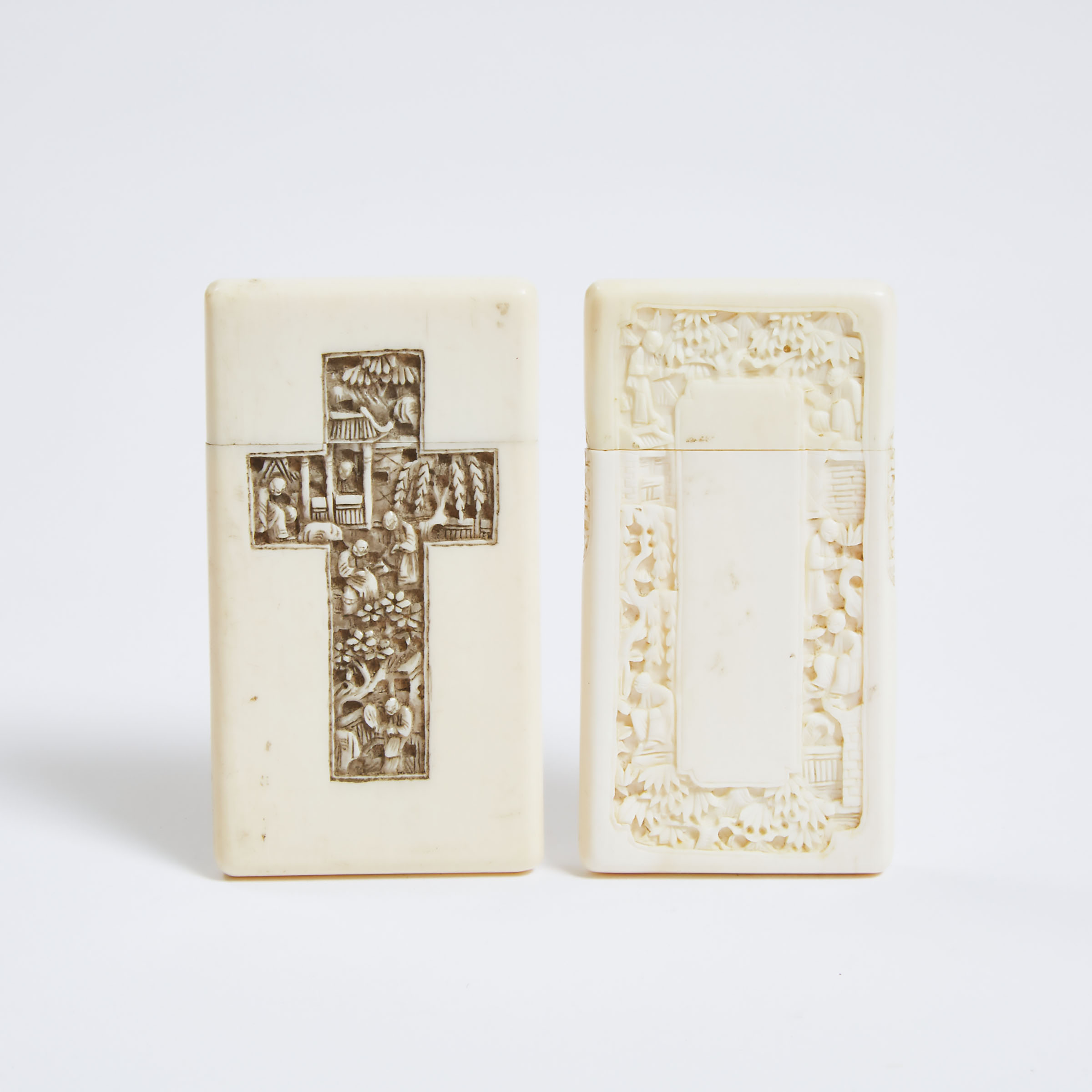 A Chinese Carved Ivory 'Christian Cross' Card Case, Together With a Card Case, 19th Century