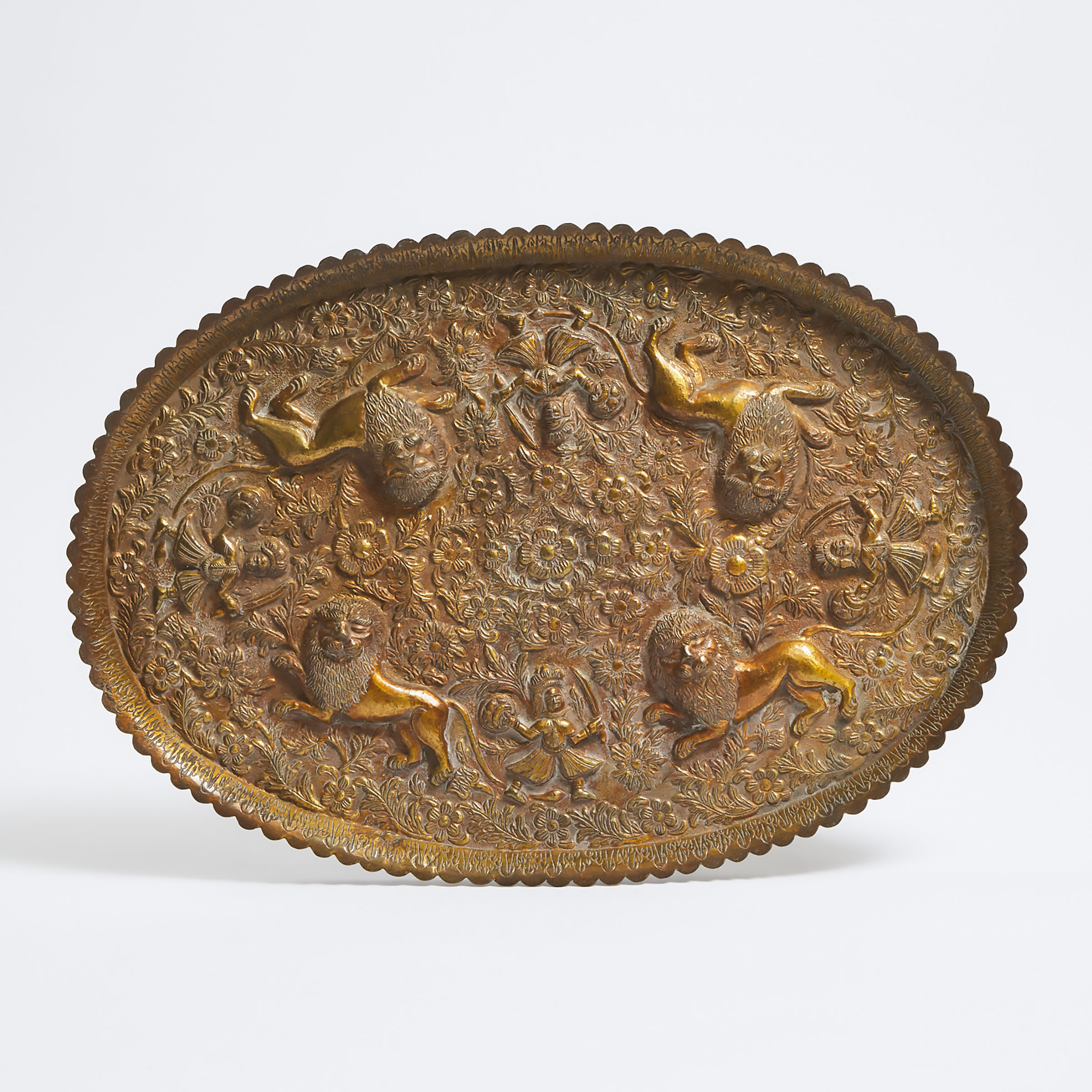 A Large Gilt Bronze Oval Platter, Rajasthan, 18th Century