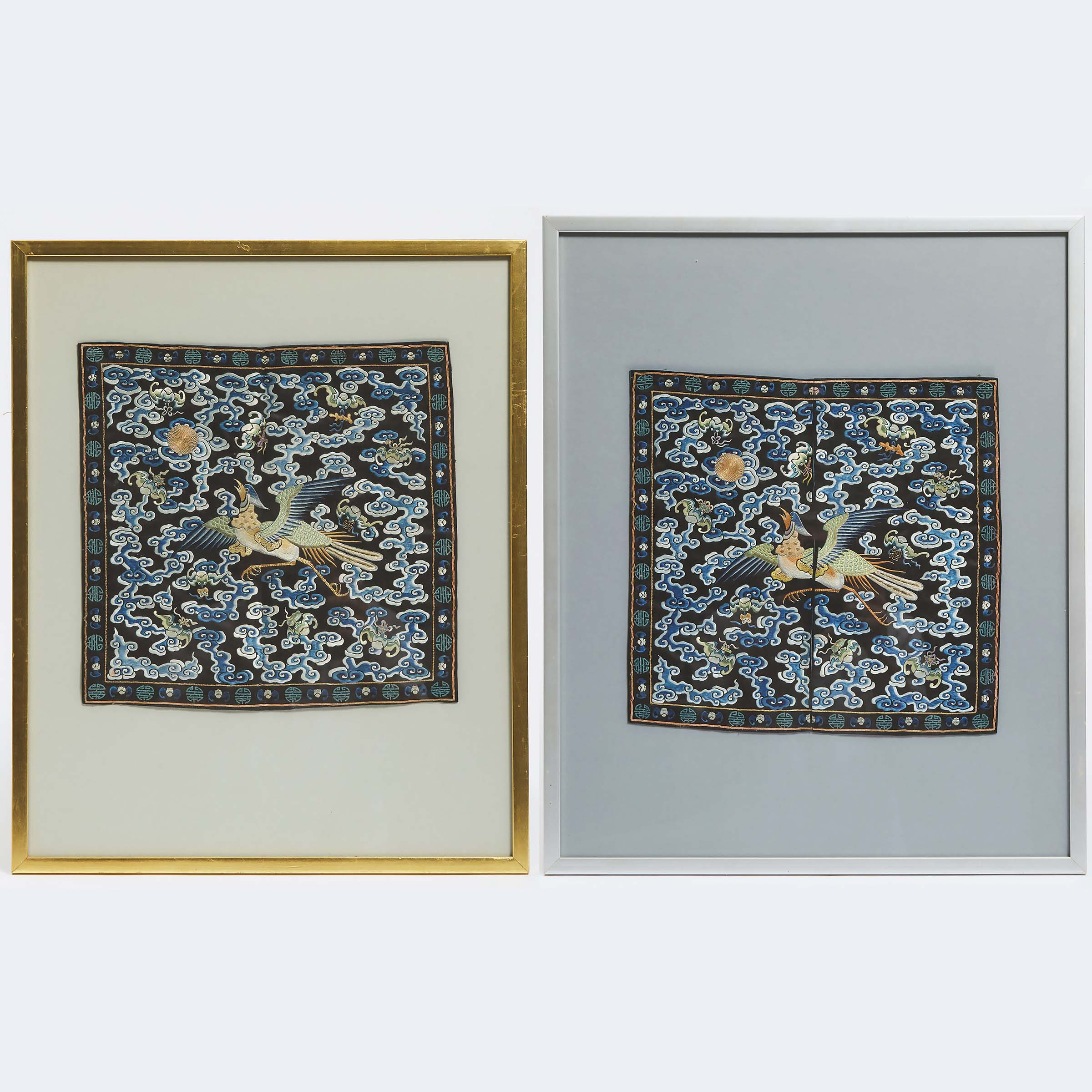 A Pair of Embroidered Official's Rank Badges of Pheasants, Buzi, Qing Dynasty, Late 19th Century