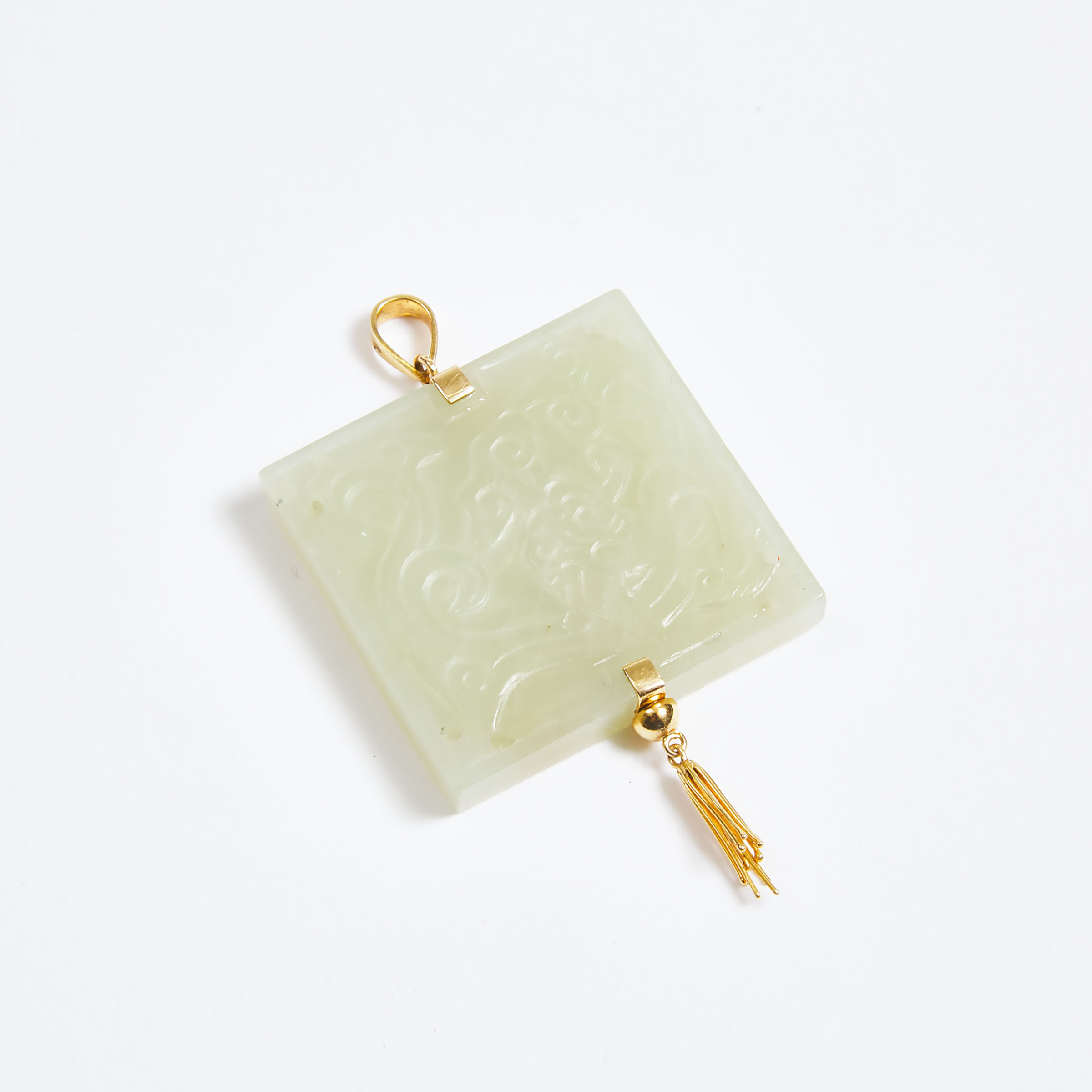A White Jade 'Chilong' Square Pendant, Ming Dynasty, 16th/17th Century