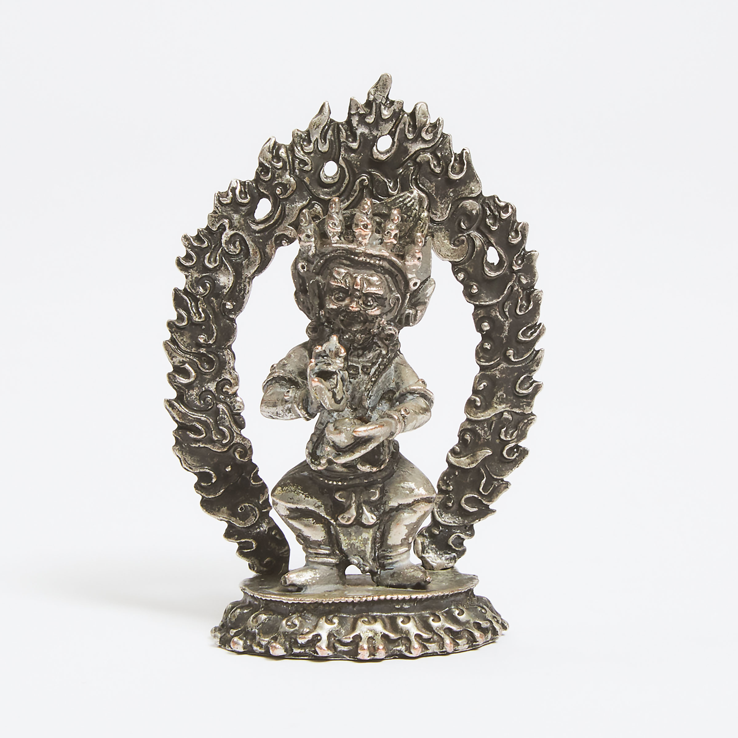 A Small Tibetan Silvered Bronze Figure of Mahakala, 19th Century or Earlier