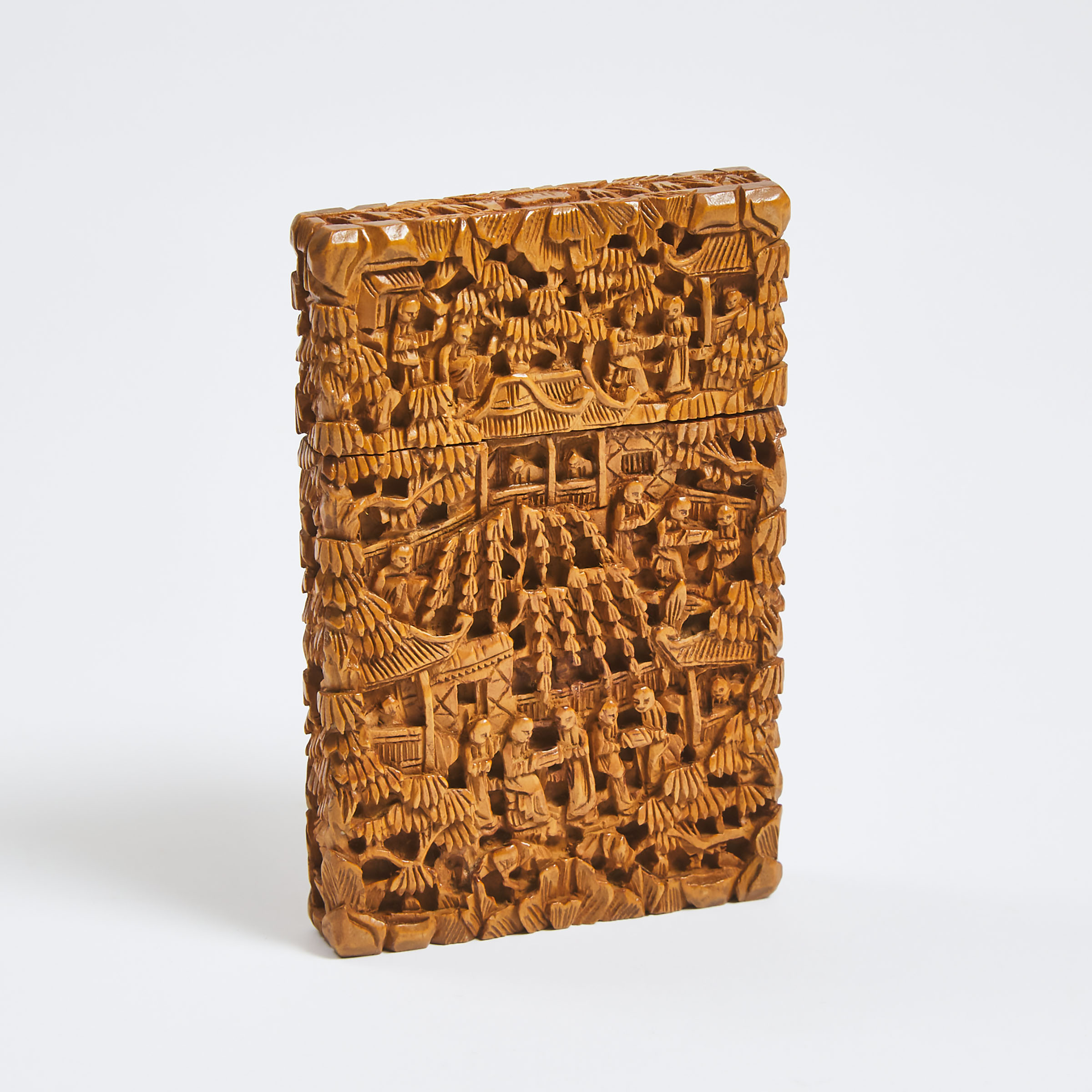 A Chinese Carved Sandalwood Card Case, 19th Century