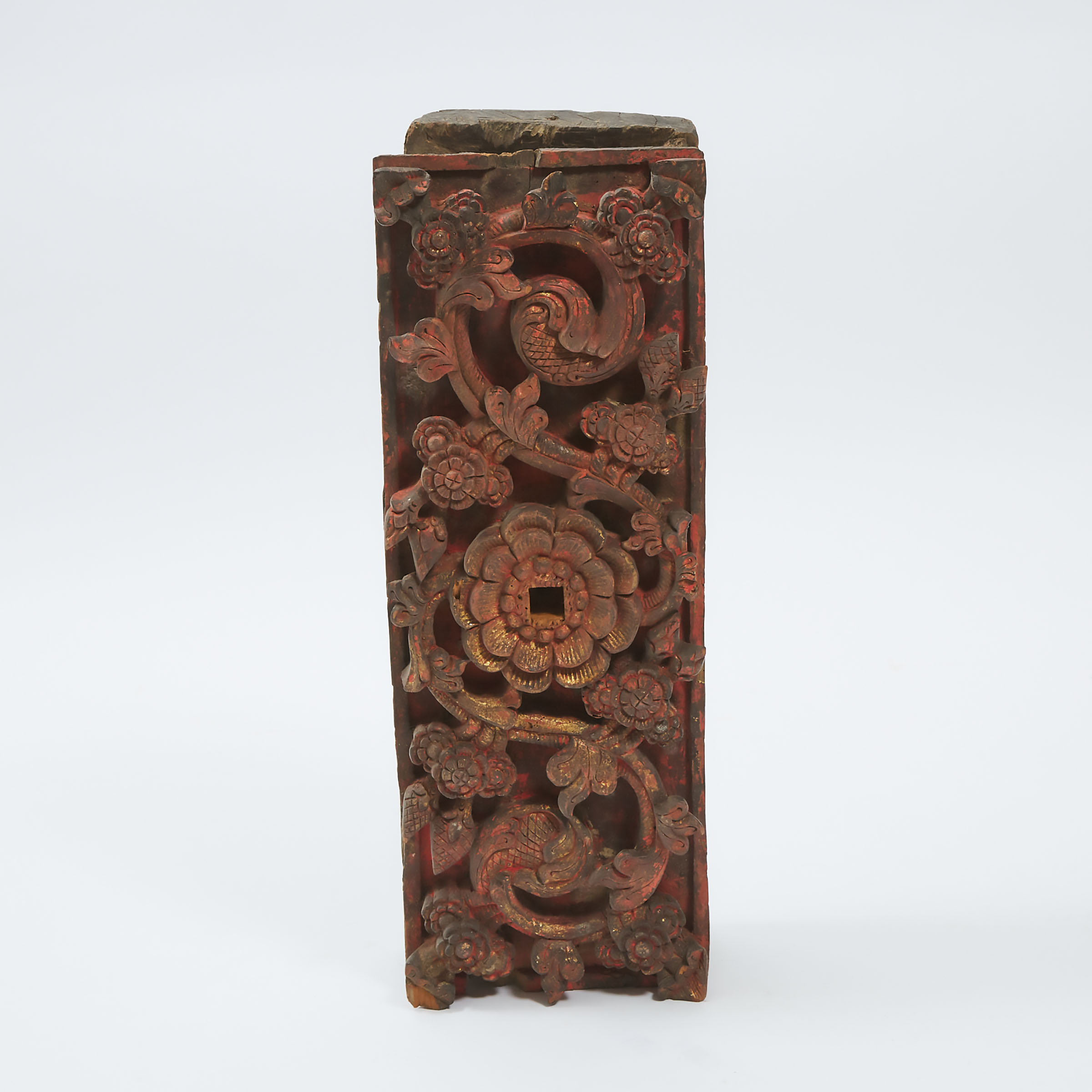 A Large Nepalese Gilt and Polychrome Carved Wood Beam, 18th/19th Century