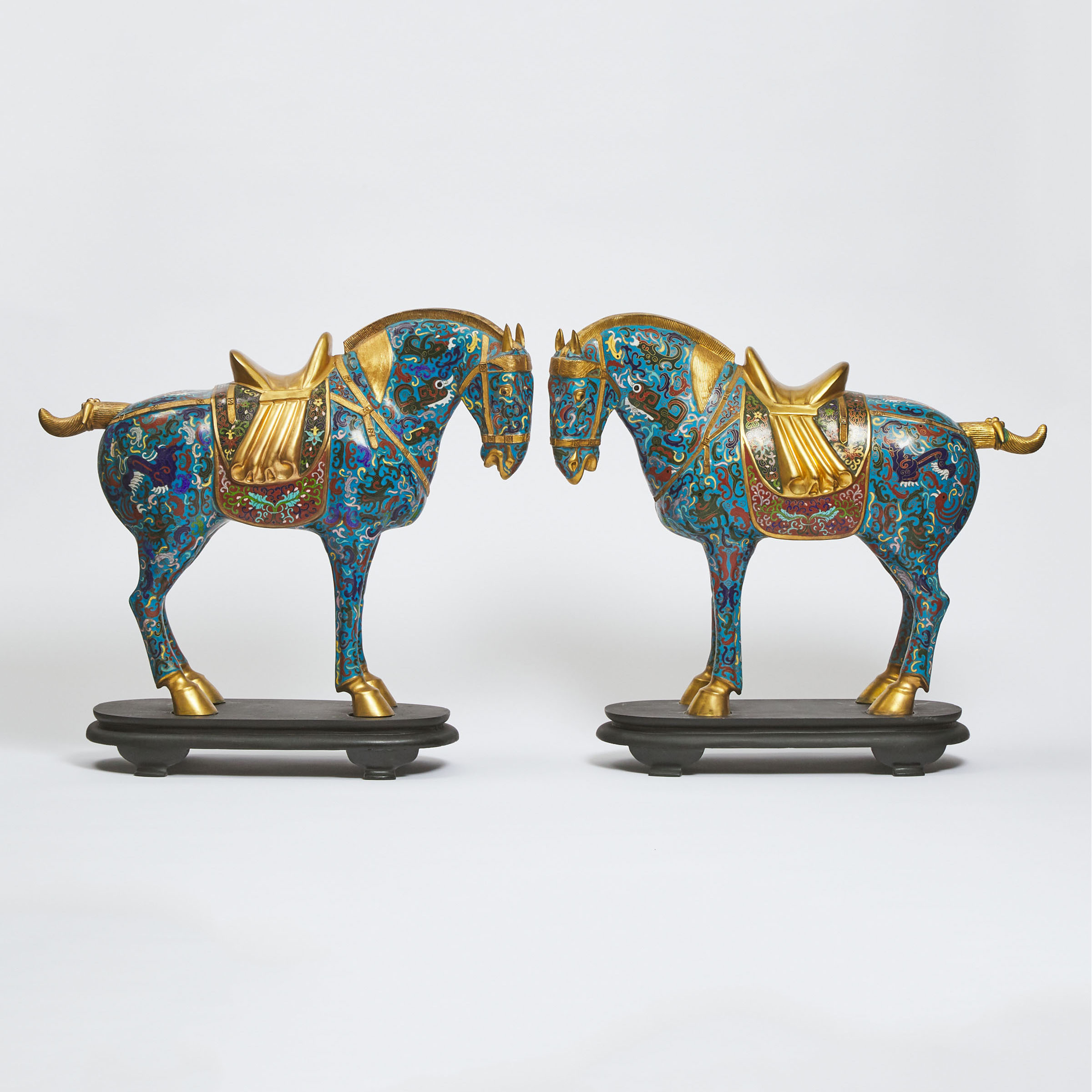 A Pair of Large Cloisonné Enamel Figures of Horses, Mid 20th Century