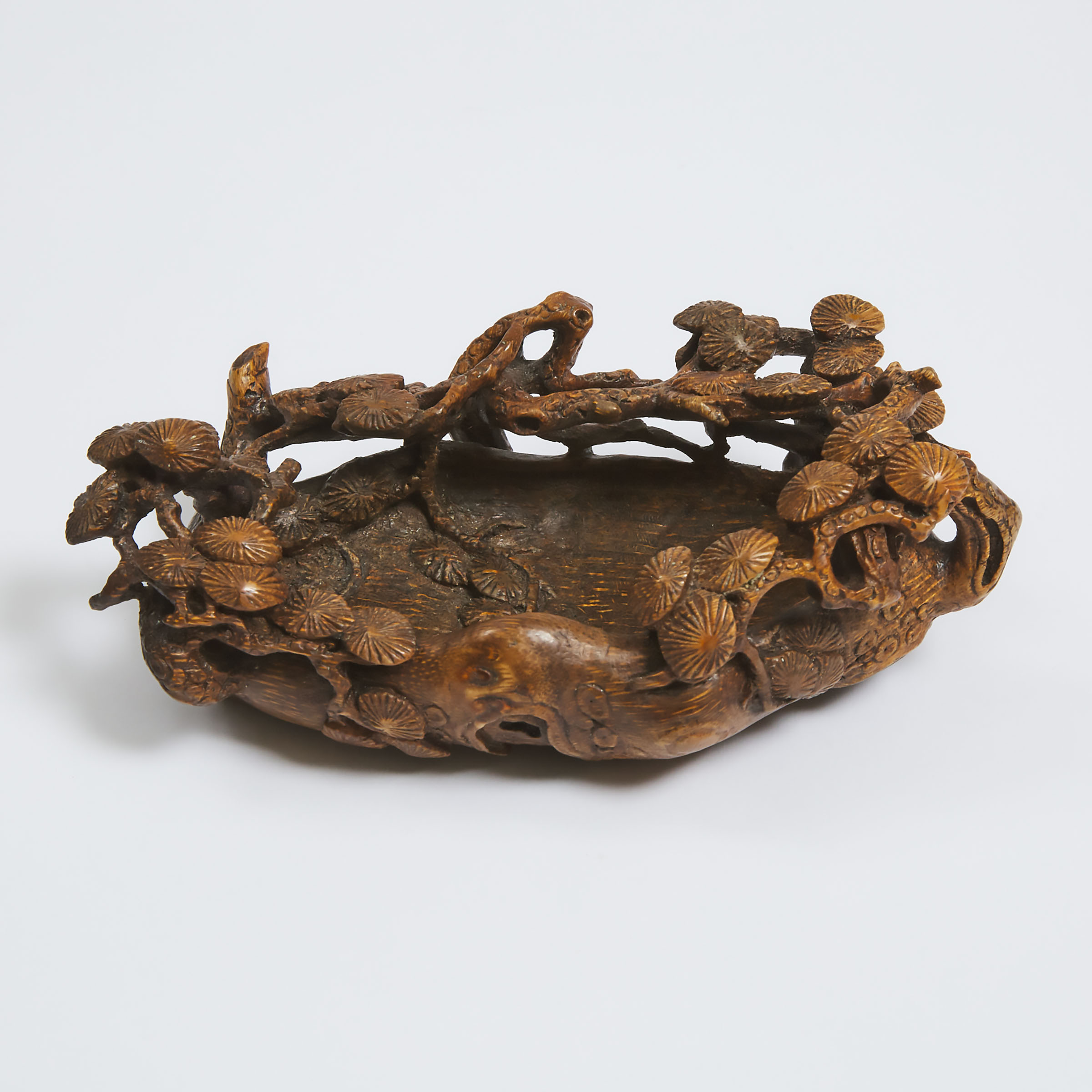 A Chinese Carved Bamboo Root 'Pine' Brush Washer, 19th Century