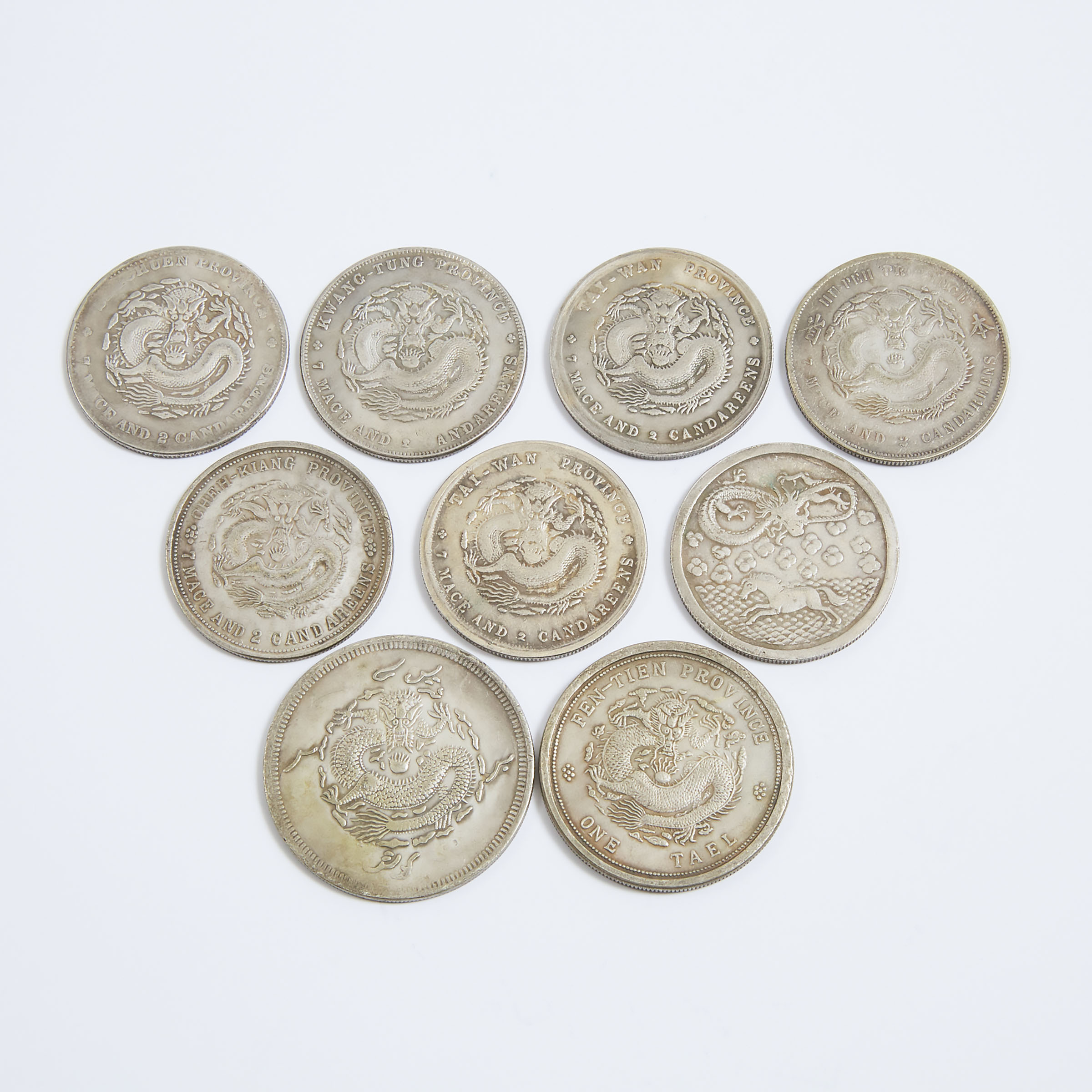 Nine Chinese Silver Coins With Late Qing Dynasty Marks