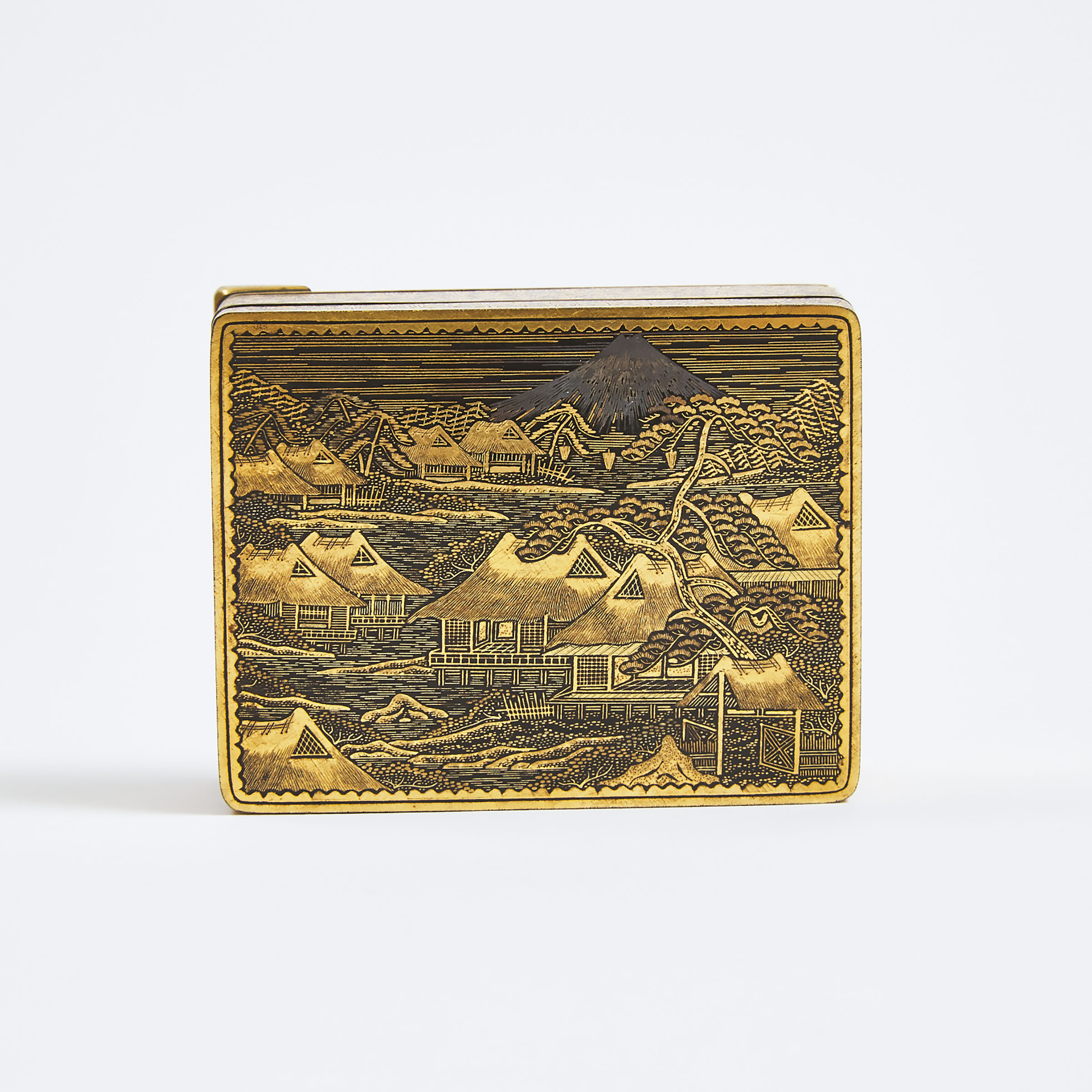 Ashihara School of Komai Company, A Gold and Silver Inlaid Rectangular Box and Cover, Late Meiji/Early Taisho Period