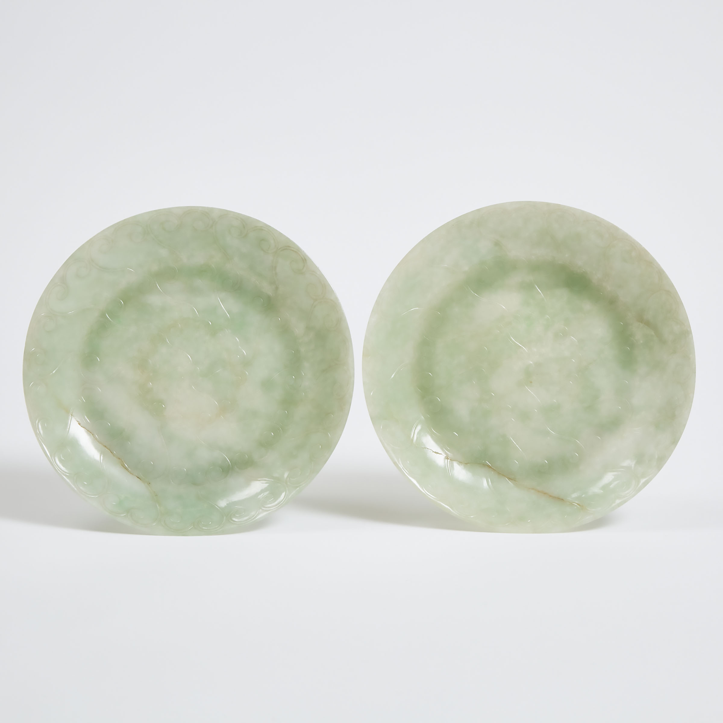 A Pair of Mughal-Style Jadeite 'Lotus' Dishes, Qing Dynasty, 19th Century