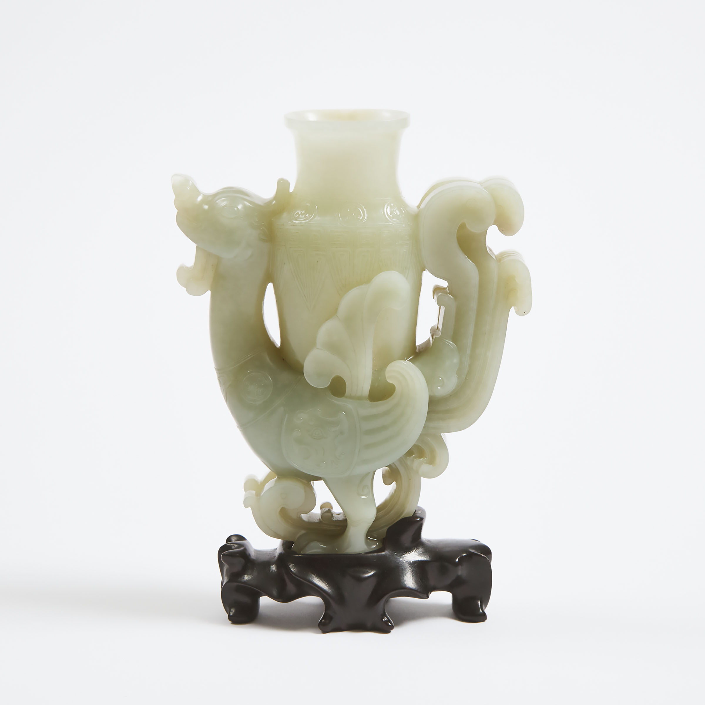 A Pale Celadon Jade Phoenix-Form Vase, 18th Century
