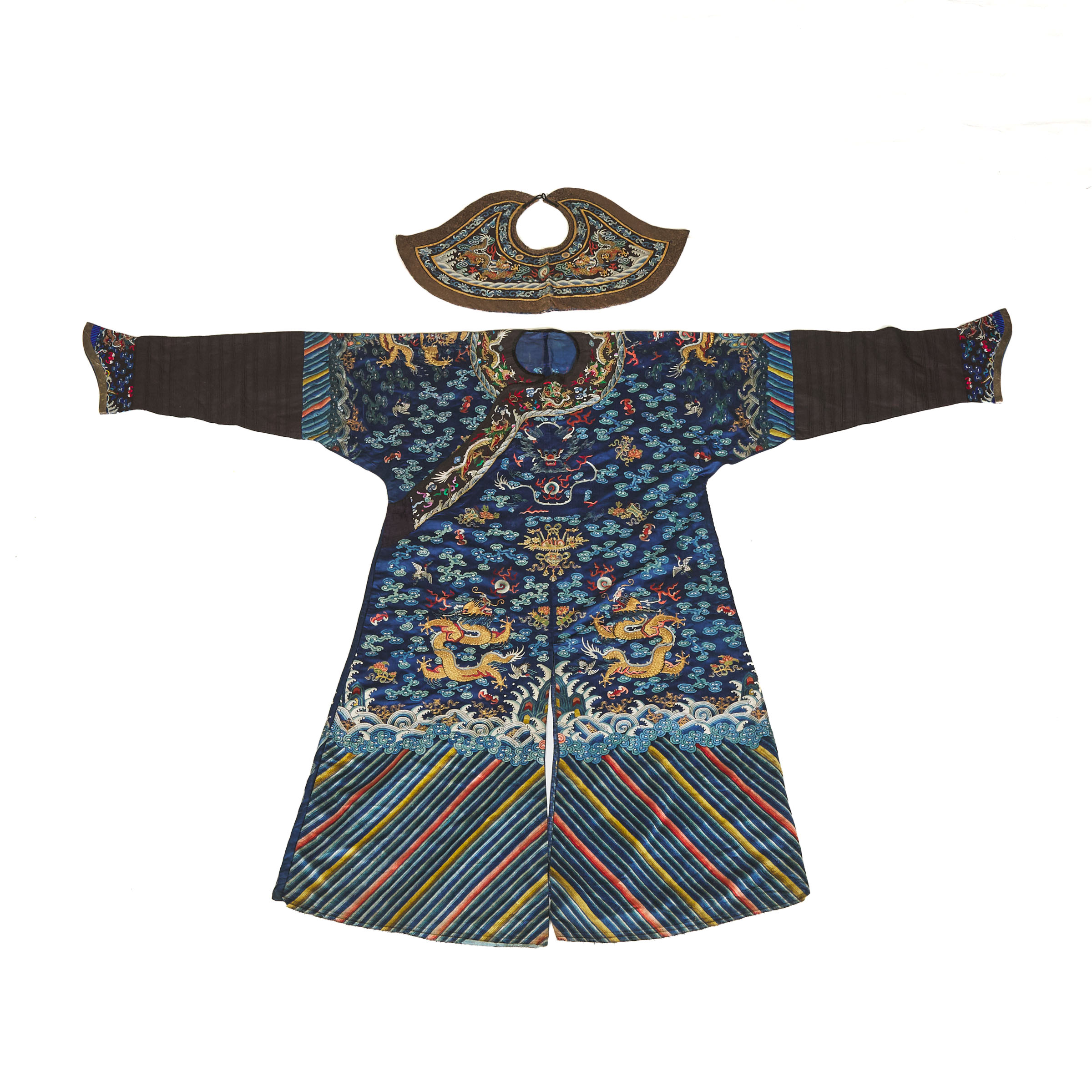 An Embroidered Blue-Ground 'Dragon' Robe, Jifu, Together With a Formal Kesi Collar, Qing Dynasty