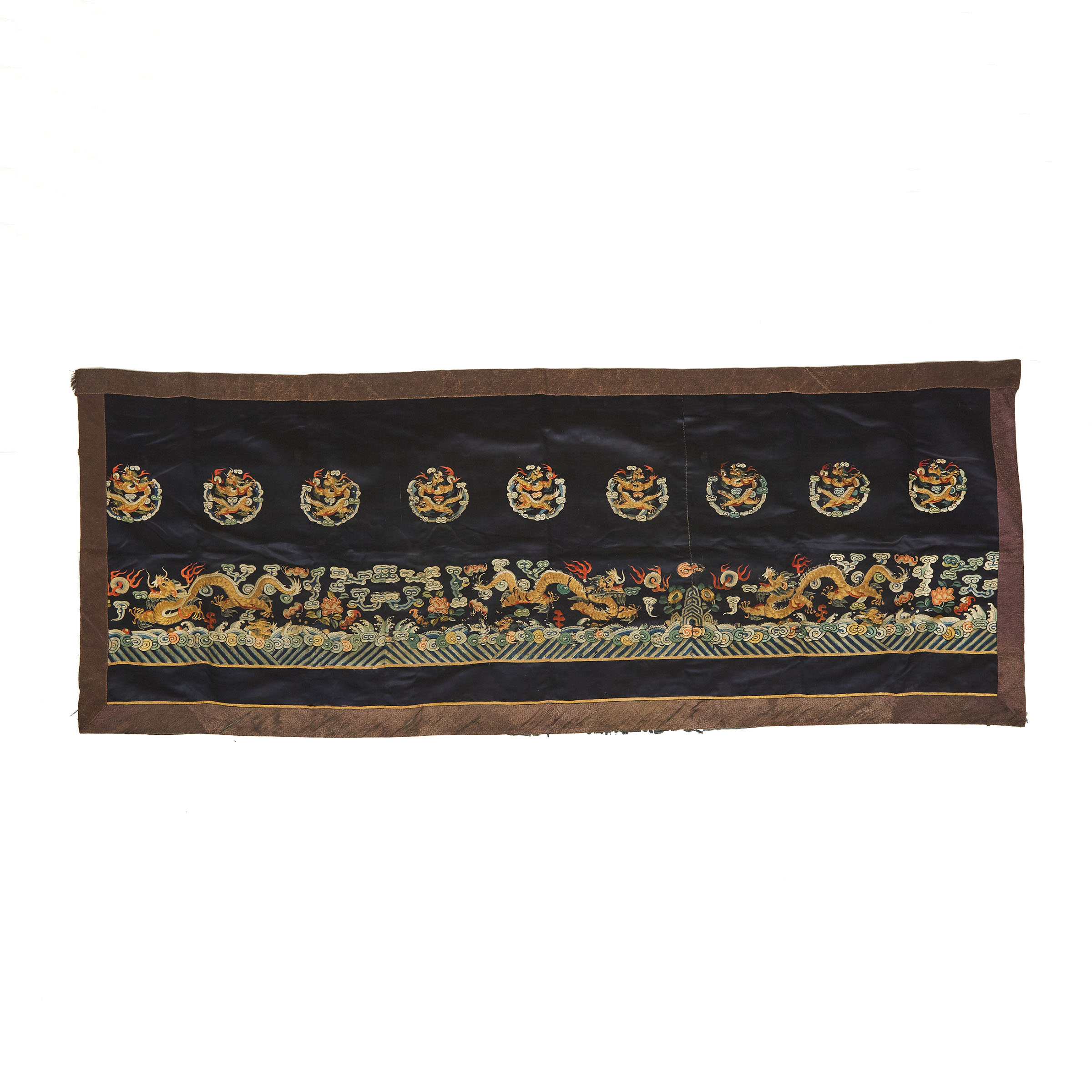 An Embroidered Blue-Ground Panel From a Court Skirt, Qing Dynasty, 19th Century