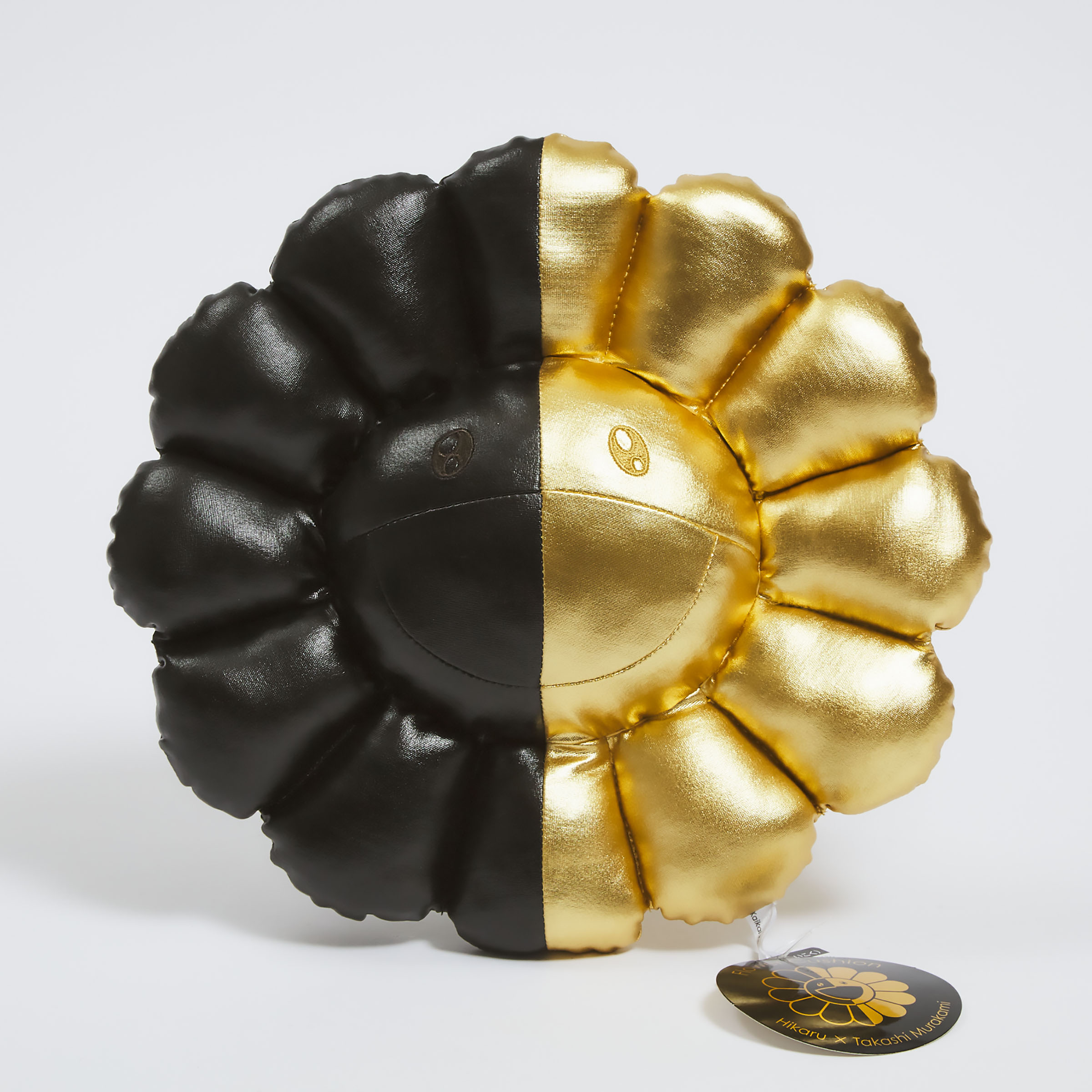 Takashi Murakami (1963- ) x HIKARU, Black and Gold Flower Plush Cushion