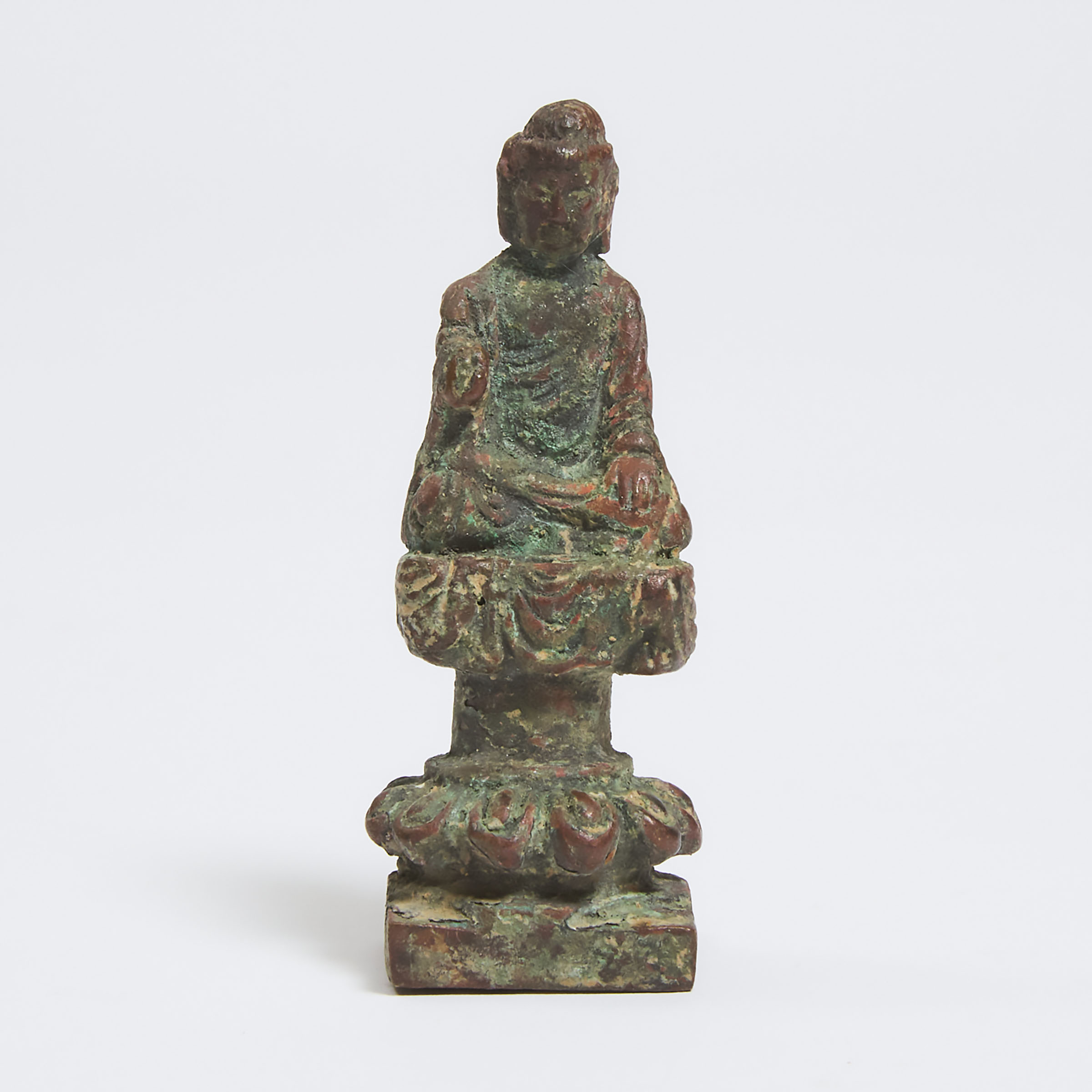 A Small Bronze Figure of a Seated Buddha, Tang Dynasty (AD 618-907)