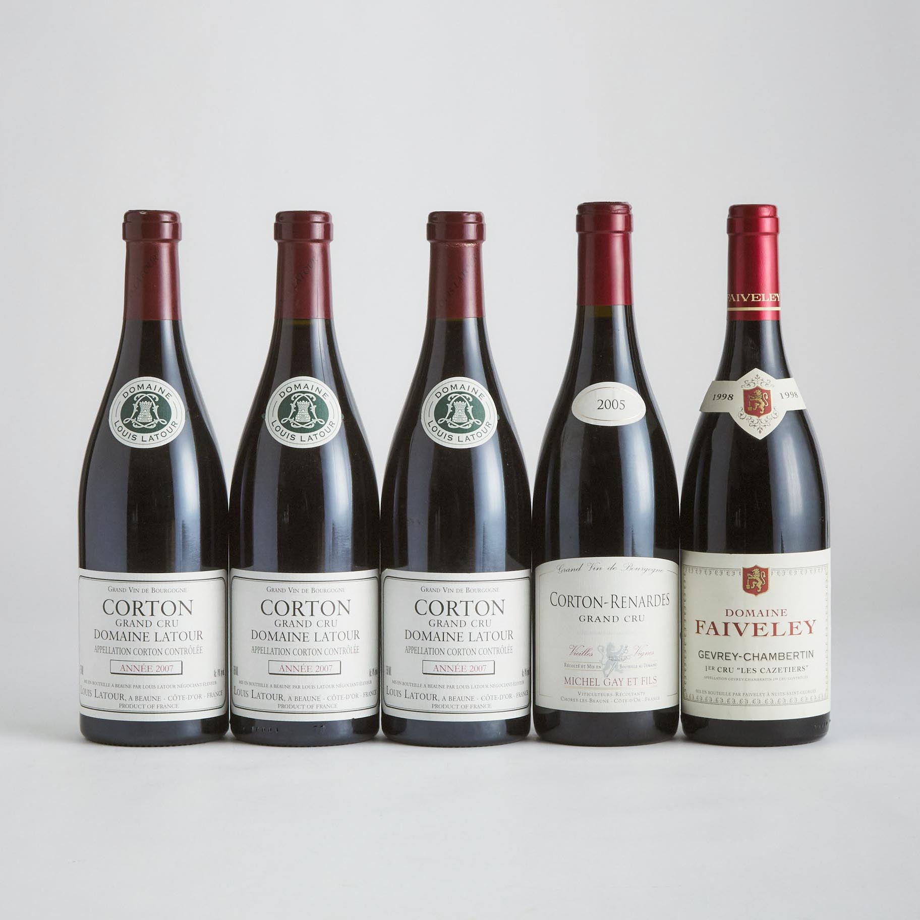DOMAINE MICHEL GAY ET FILS CORTON-RENARDES VIEILLES VIGNES 2005 (1)
FAIVELEY GEVREY-CHAMBERTIN LES CAZETIERS 1998 (1)
LOUIS LATOUR CORTON DOMAINE CORTON 2007 (3)