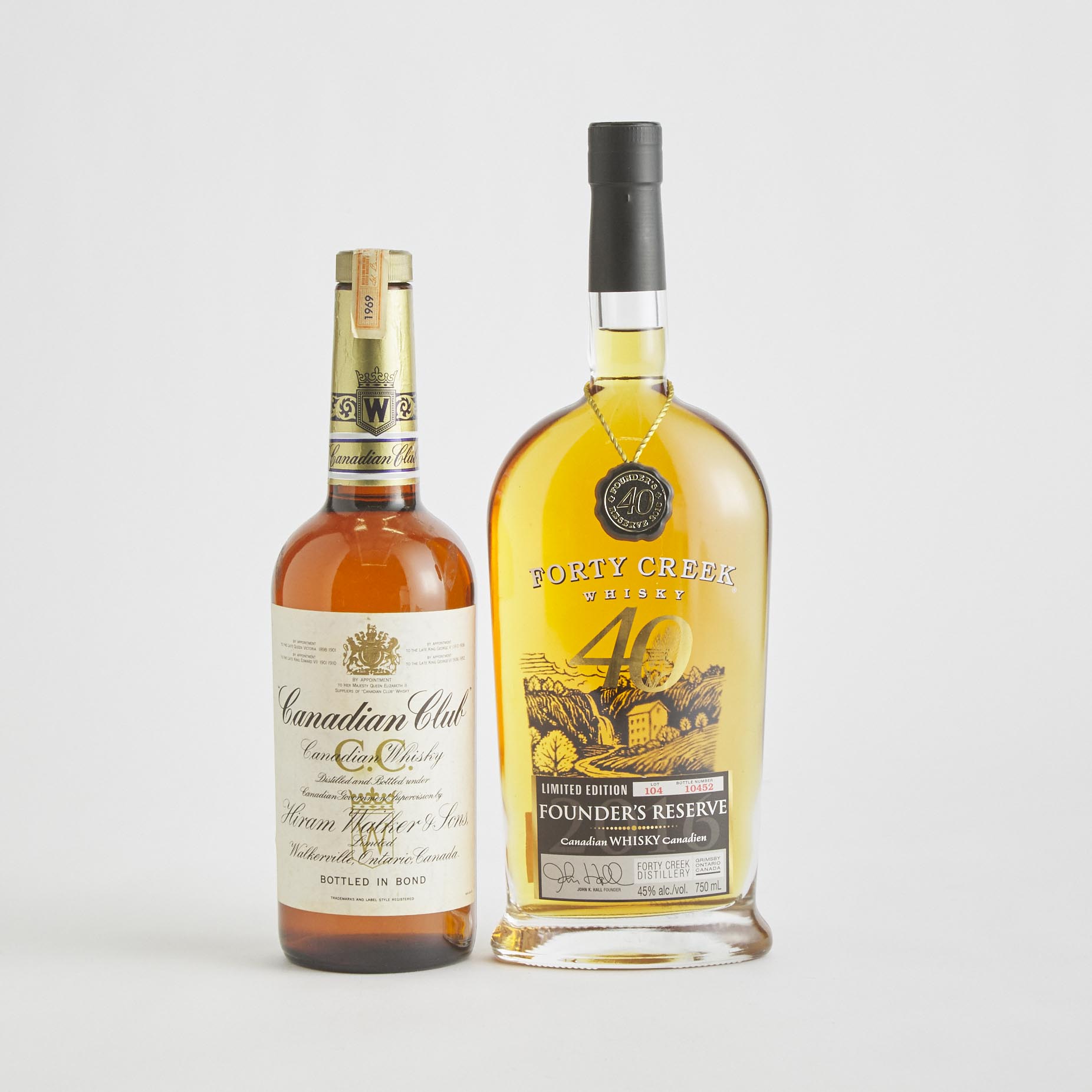 CANADIAN CLUB CANADIAN WHISKY (ONE 500 ?)
FORTY CREEK WHISKY (ONE 750 ML)