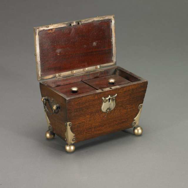 Continental Silvered Metal Mounted Mahogany Tea Caddy, late 19th century