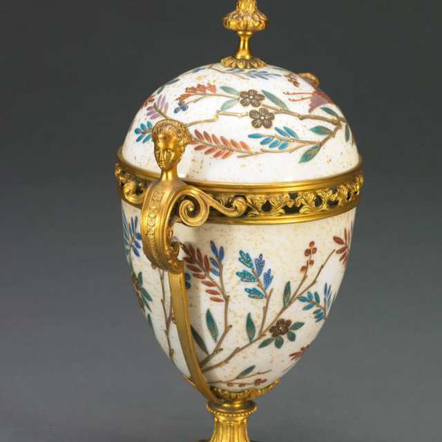 French Gilt Bronze Mounted Enameled and Gilt Porcelain Two-Handled Pot-Pourri Vase and Cover, late 19th century