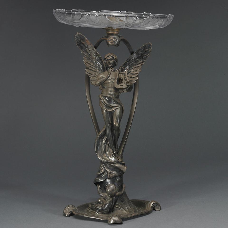 Plewkiewicz Art Nouveau Silvered Metal and Glass Centrepiece, c.1900