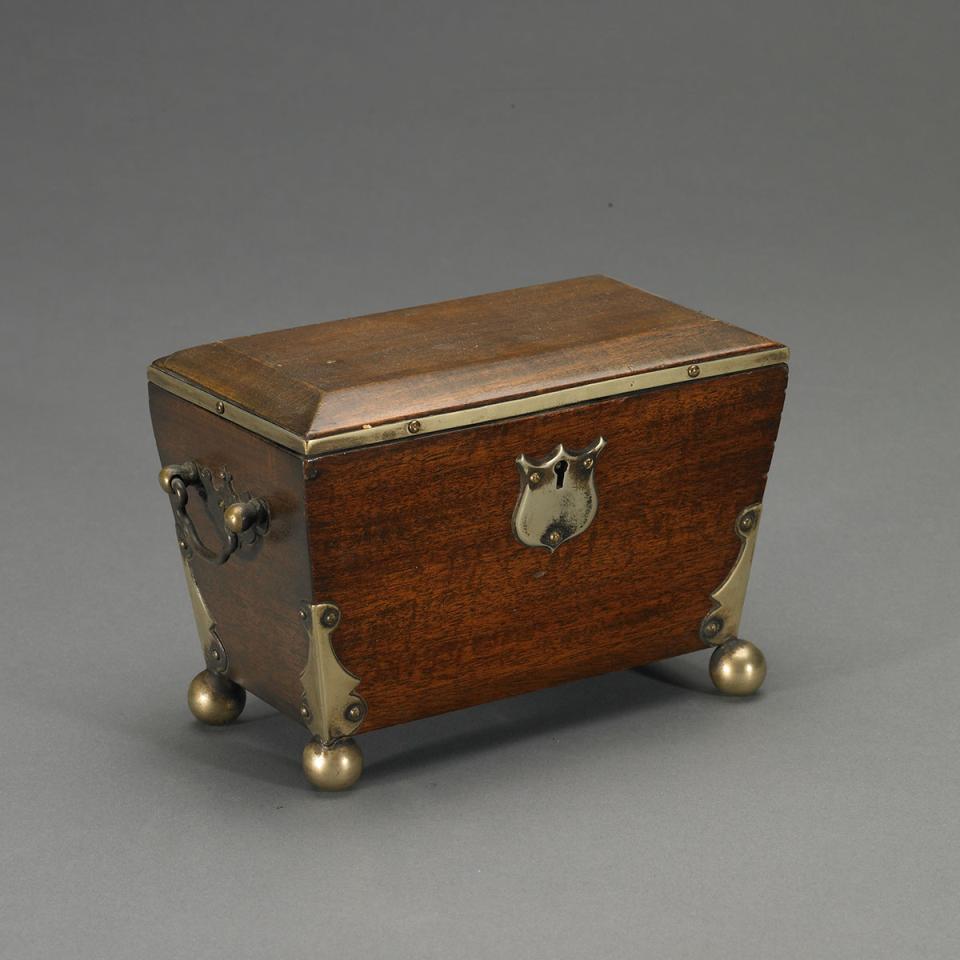Continental Silvered Metal Mounted Mahogany Tea Caddy, late 19th century