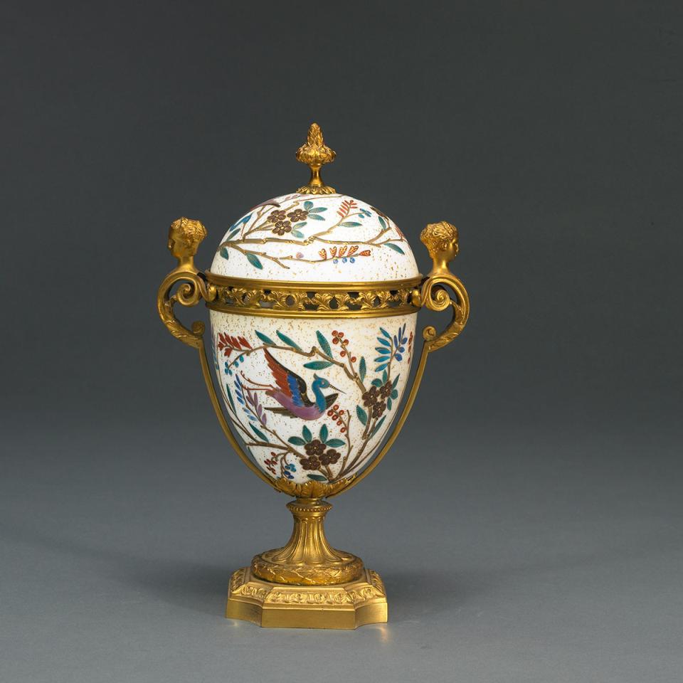 French Gilt Bronze Mounted Enameled and Gilt Porcelain Two-Handled Pot-Pourri Vase and Cover, late 19th century